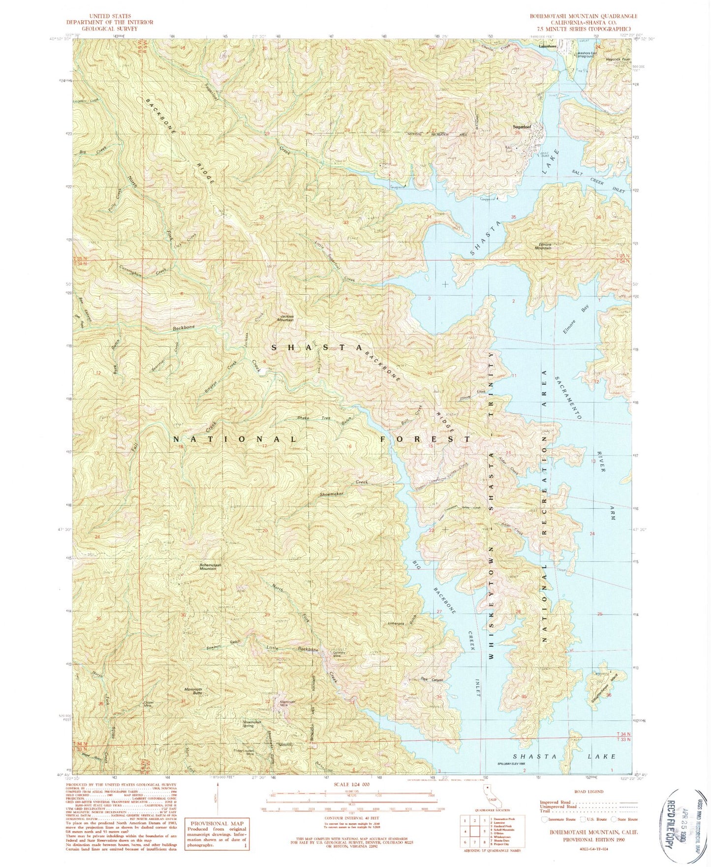 Classic USGS Bohemotash Mountain California 7.5'x7.5' Topo Map Image
