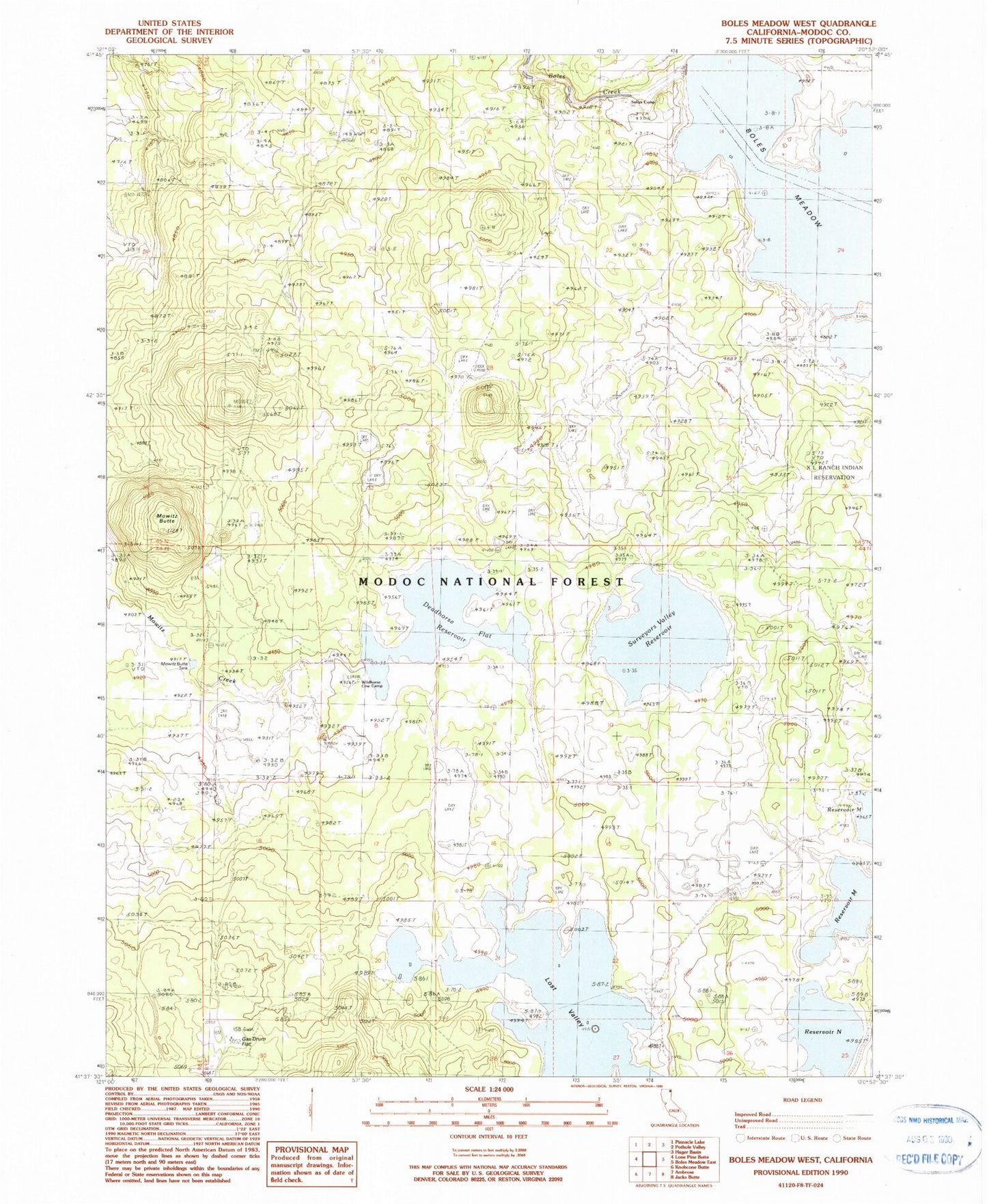 Classic USGS Boles Meadow West California 7.5'x7.5' Topo Map Image