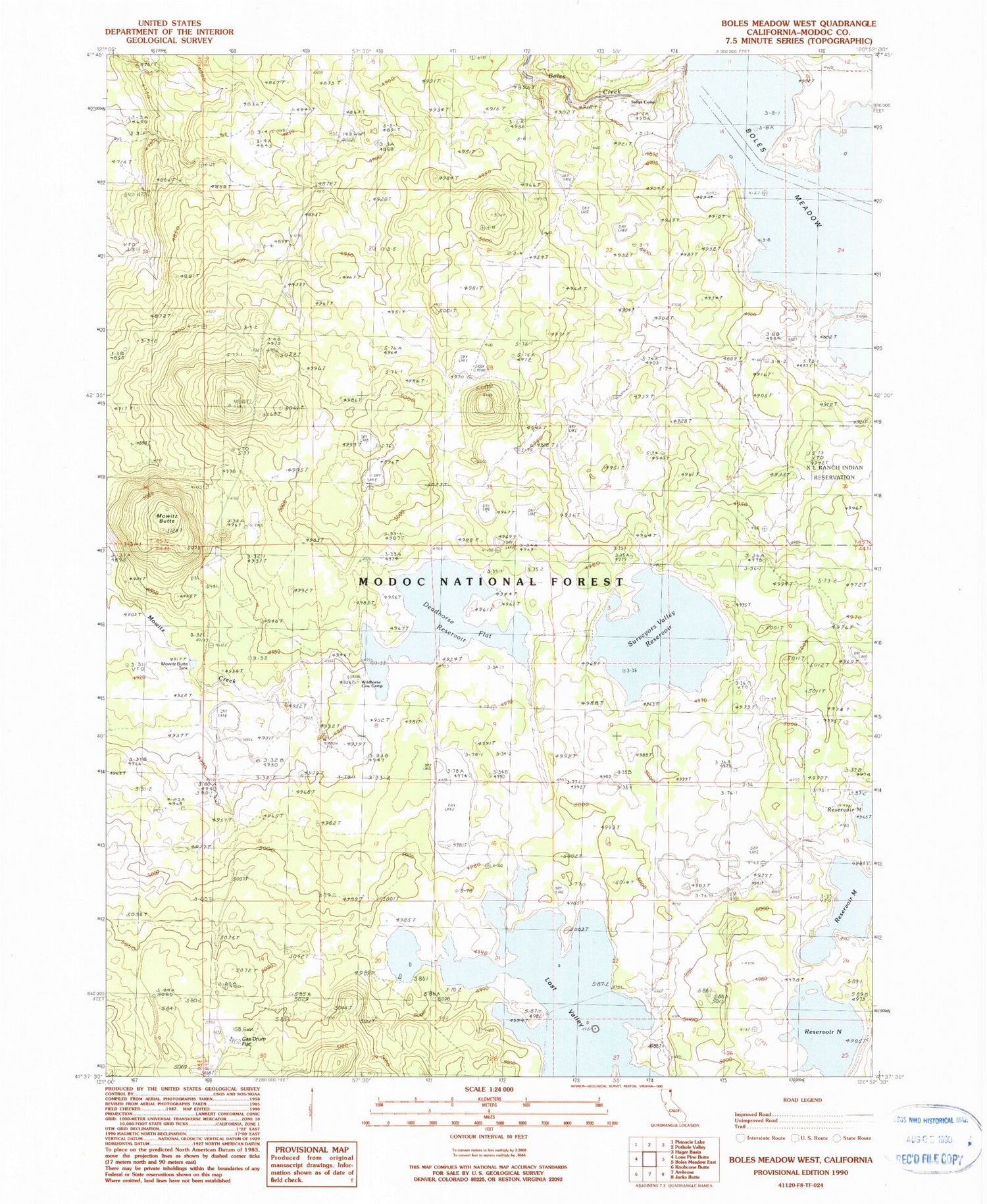Classic USGS Boles Meadow West California 7.5'x7.5' Topo Map Image