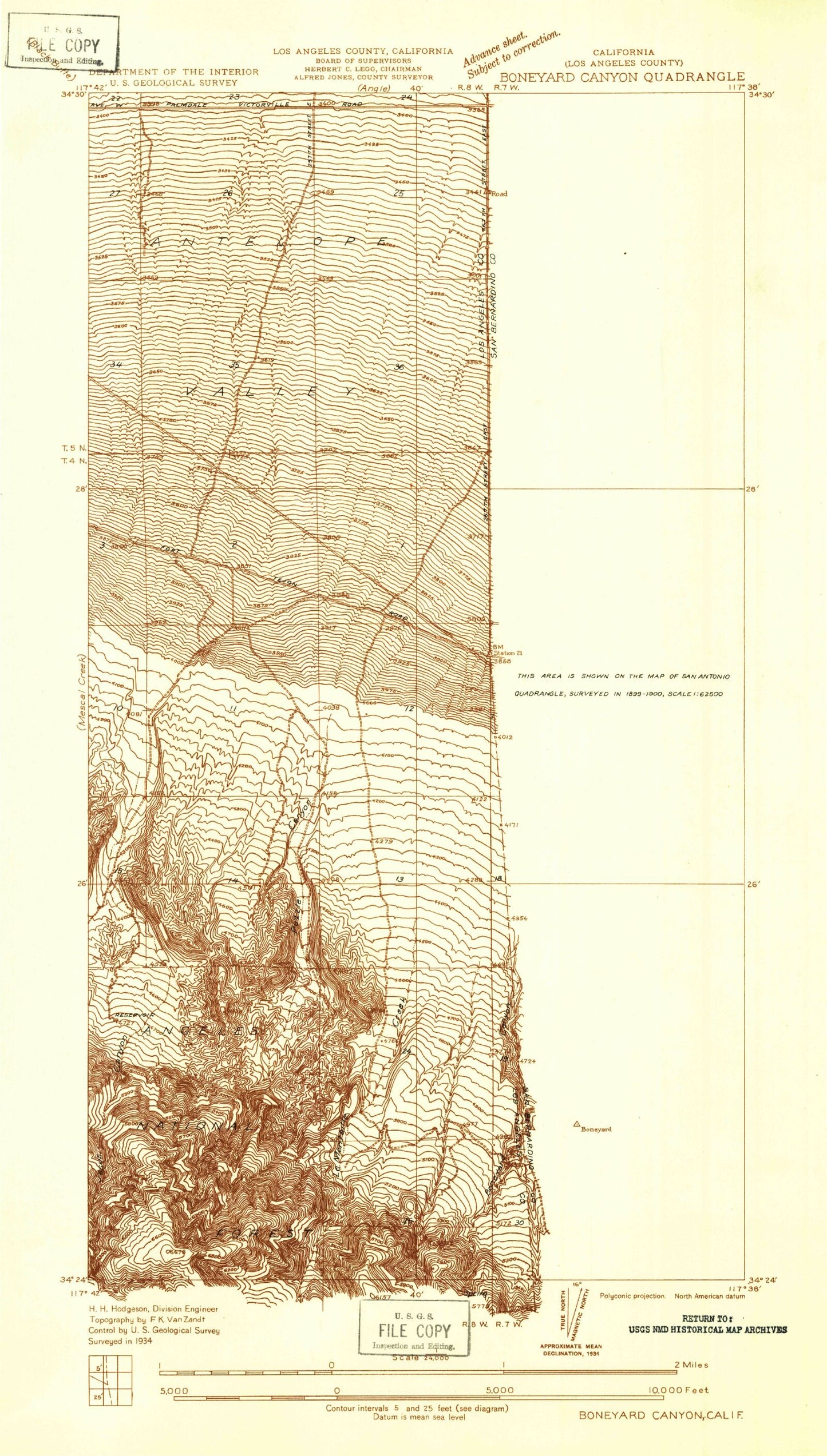 Classic USGS Boneyard Canyon California 7.5'x7.5' Topo Map Image