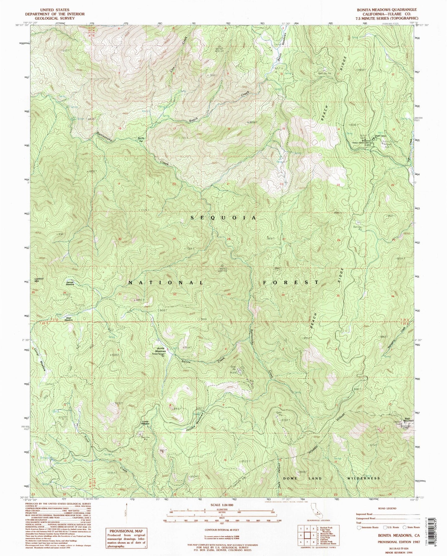Classic USGS Bonita Meadows California 7.5'x7.5' Topo Map Image