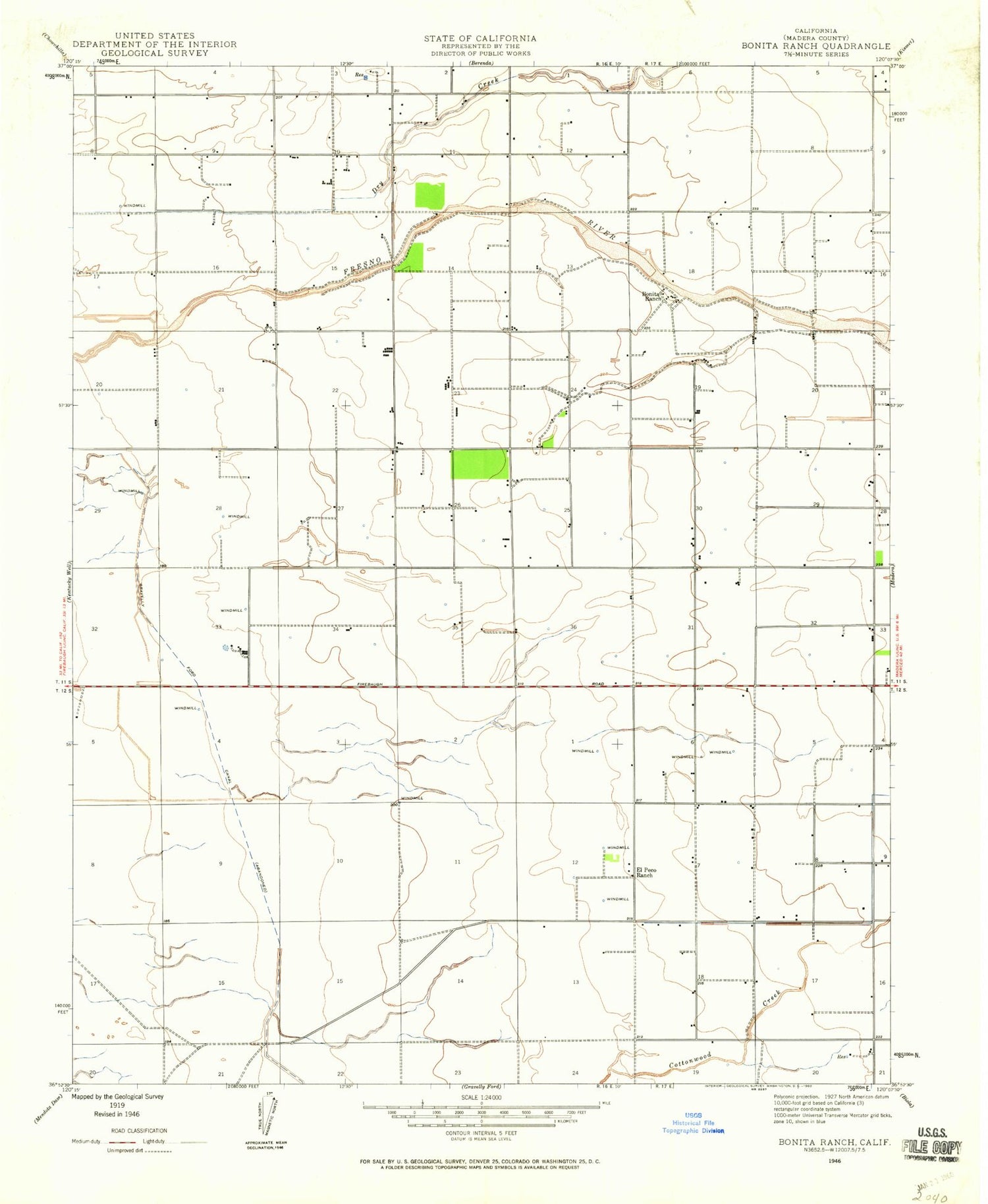 Classic USGS Bonita Ranch California 7.5'x7.5' Topo Map Image