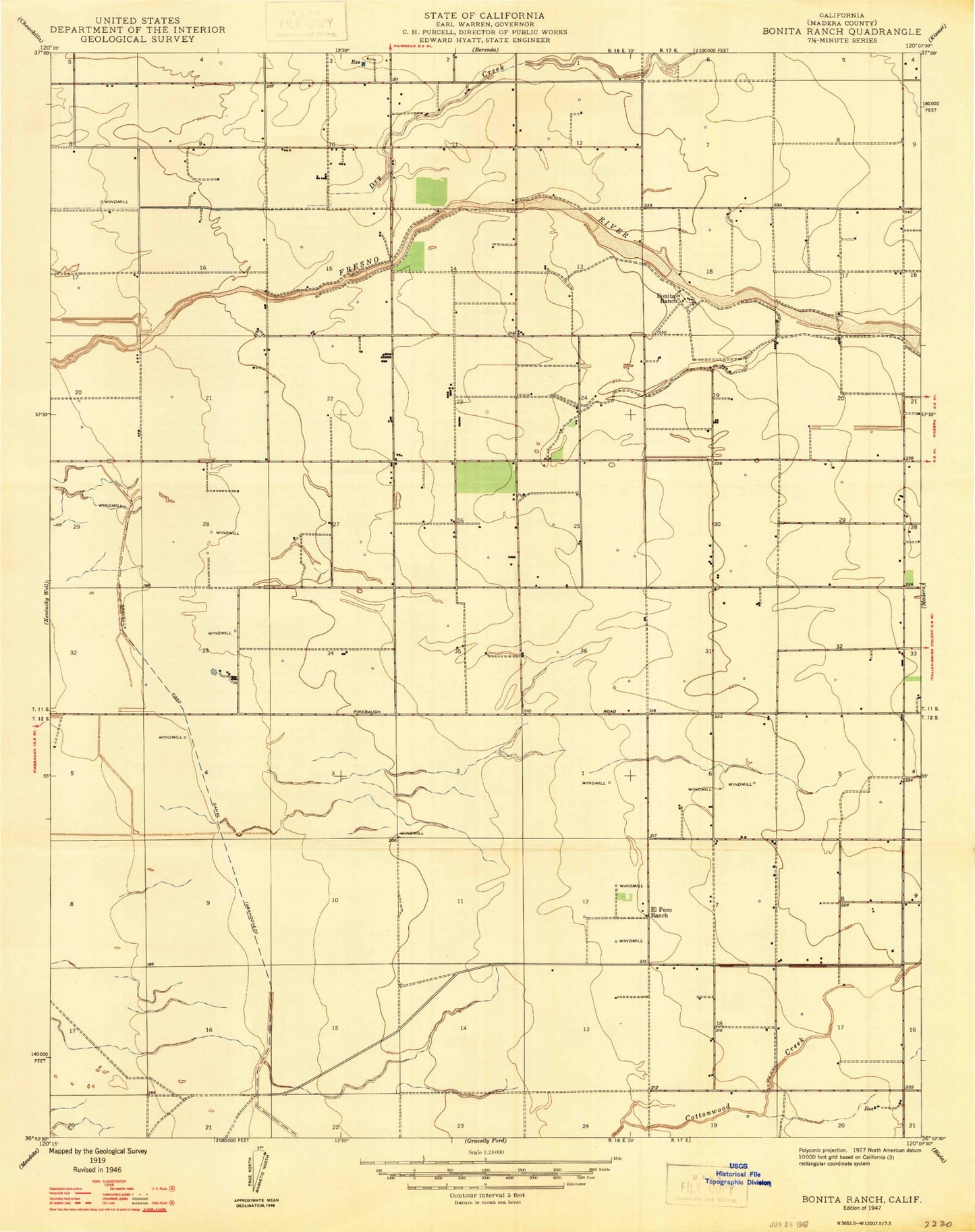 Classic USGS Bonita Ranch California 7.5'x7.5' Topo Map Image