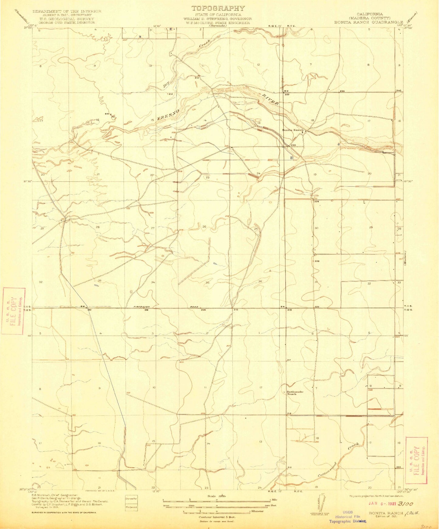 Classic USGS Bonita Ranch California 7.5'x7.5' Topo Map Image