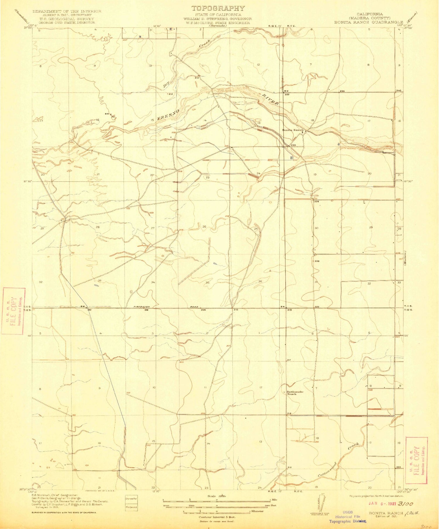 Classic USGS Bonita Ranch California 7.5'x7.5' Topo Map Image
