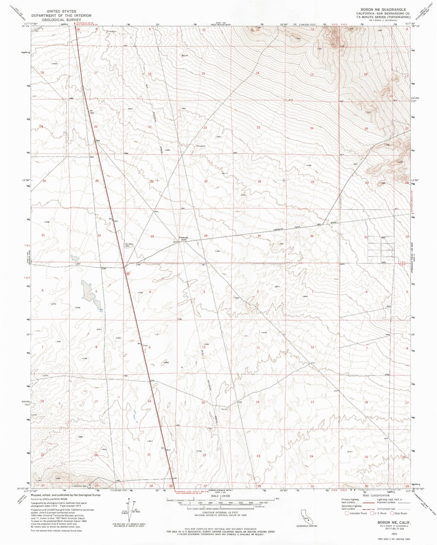 Classic USGS Boron NE California 7.5'x7.5' Topo Map Image