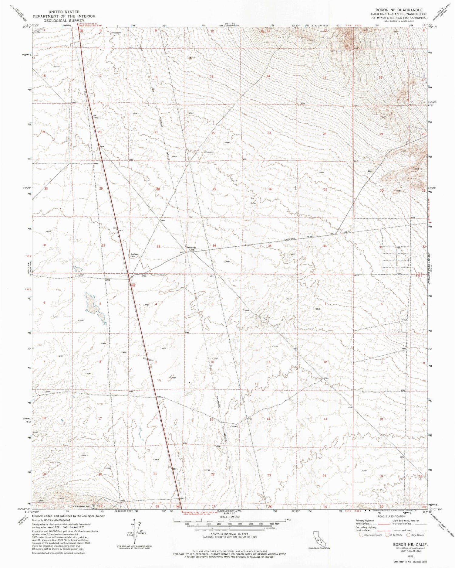 Classic USGS Boron NE California 7.5'x7.5' Topo Map Image