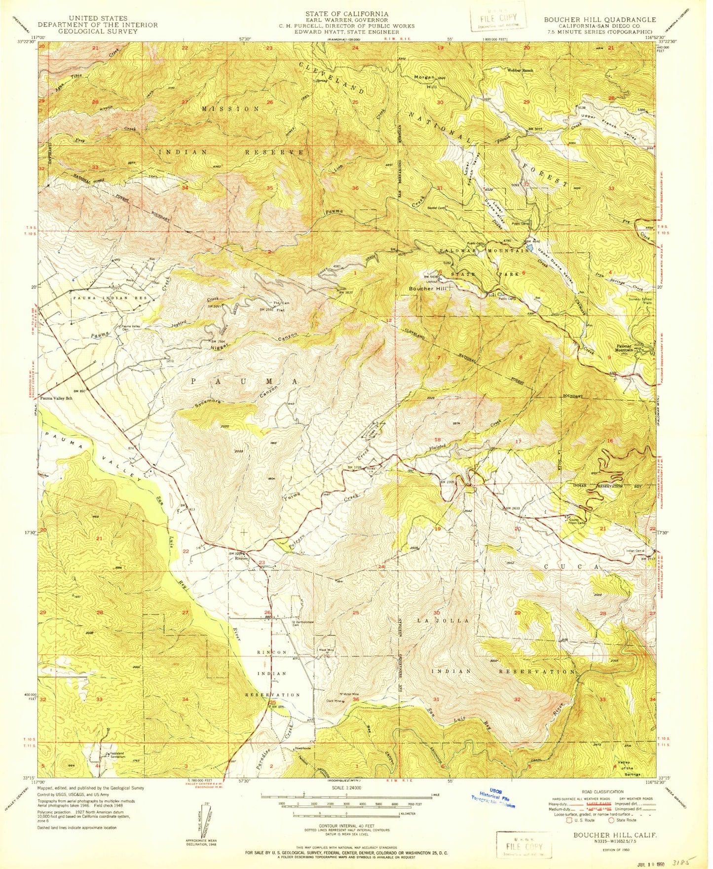 Classic USGS Boucher Hill California 7.5'x7.5' Topo Map Image