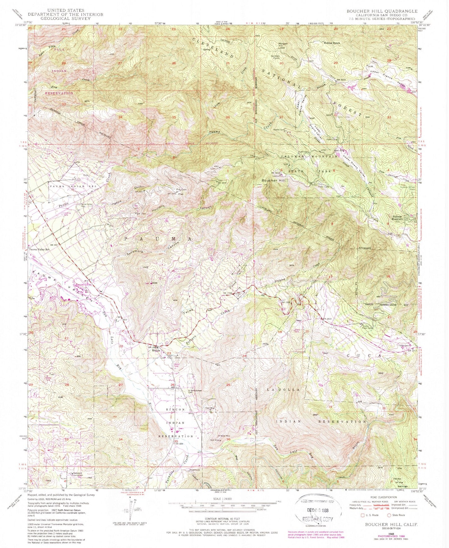 Classic USGS Boucher Hill California 7.5'x7.5' Topo Map Image