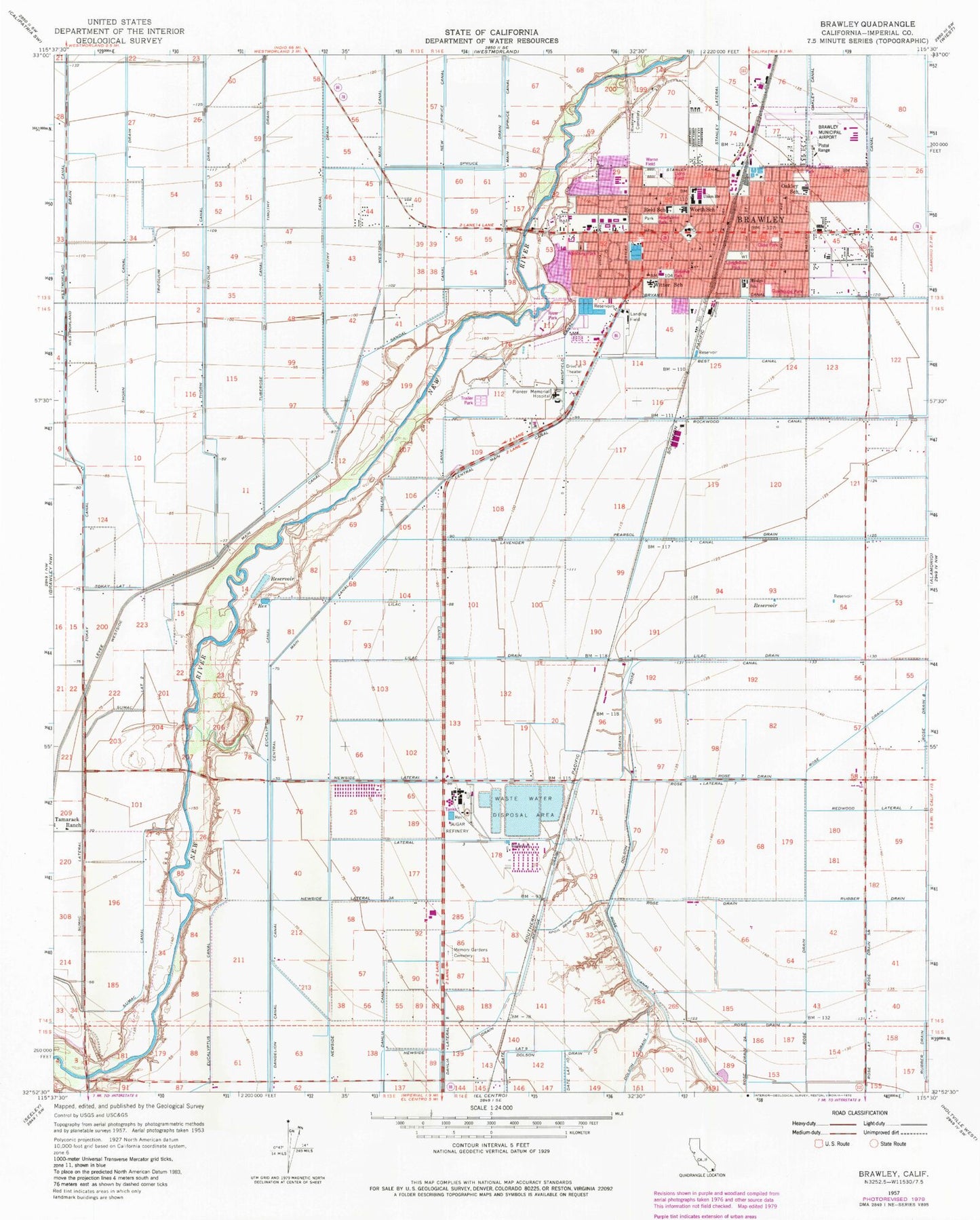 Classic USGS Brawley California 7.5'x7.5' Topo Map Image