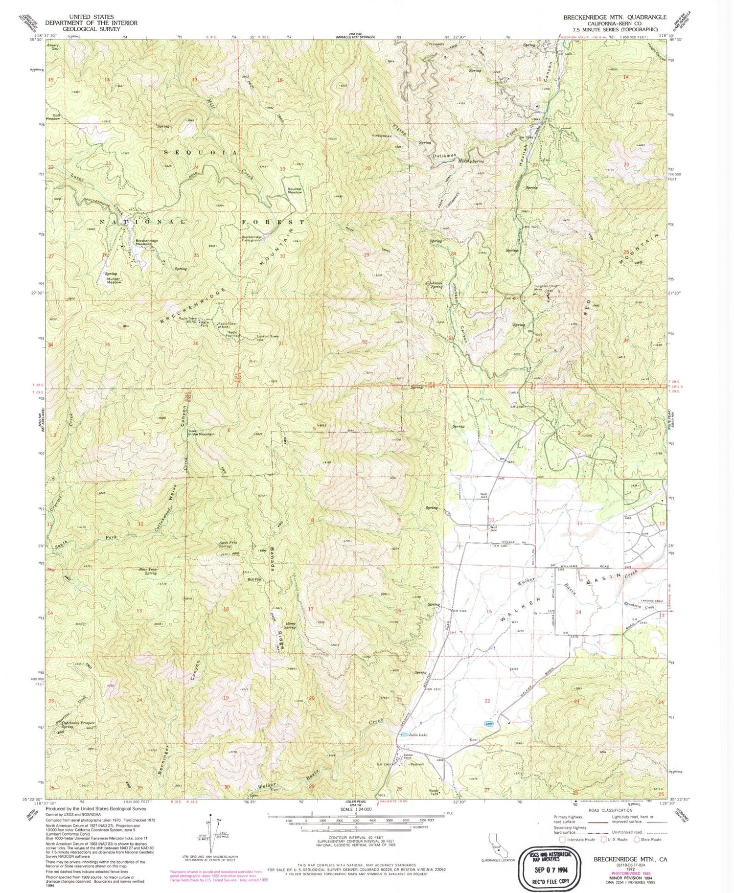 Classic USGS Breckenridge Mountain California 7.5'x7.5' Topo Map Image