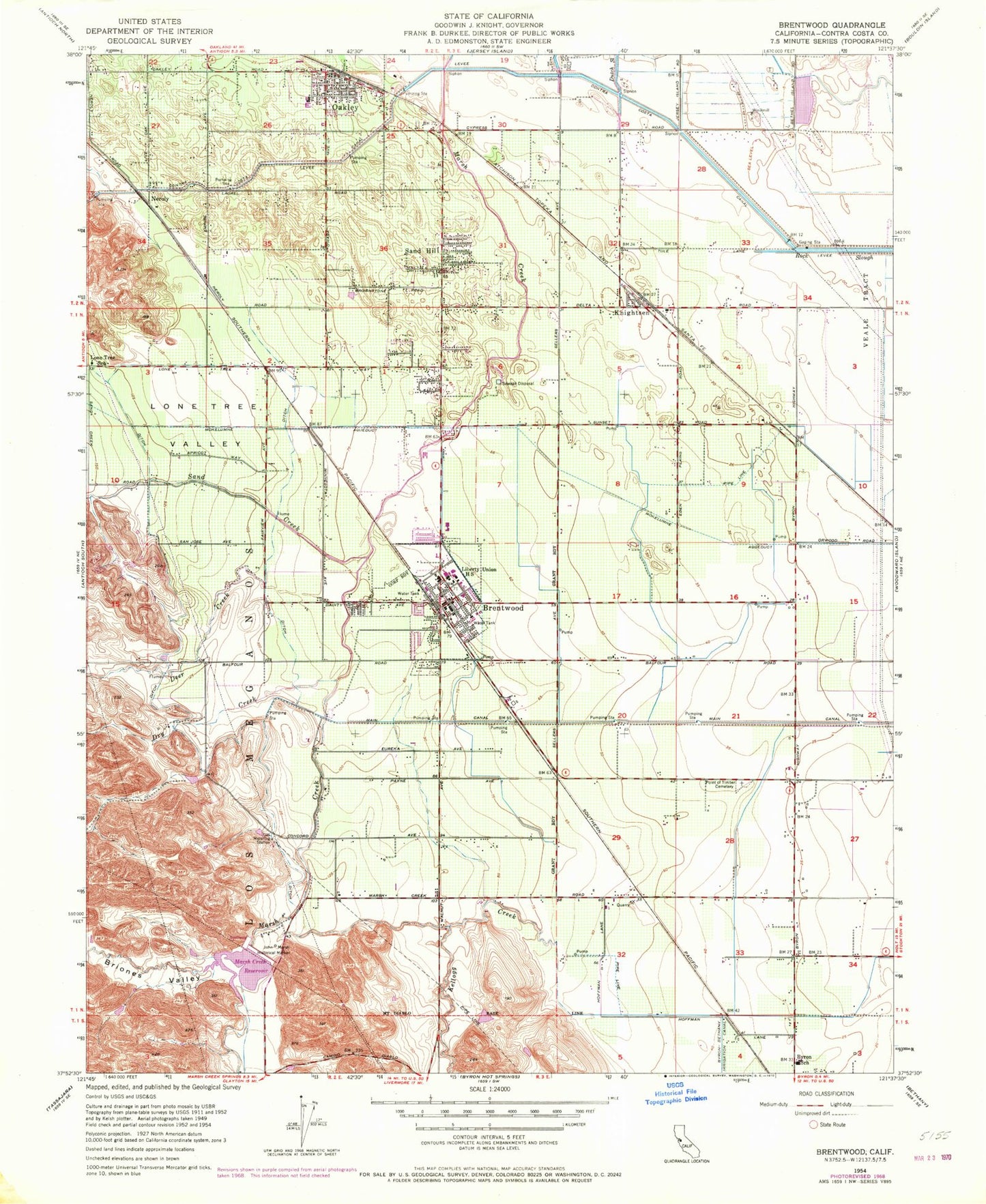 Classic USGS Brentwood California 7.5'x7.5' Topo Map Image