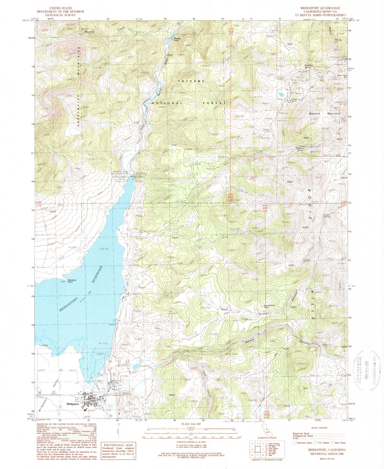 Classic USGS Bridgeport California 7.5'x7.5' Topo Map Image