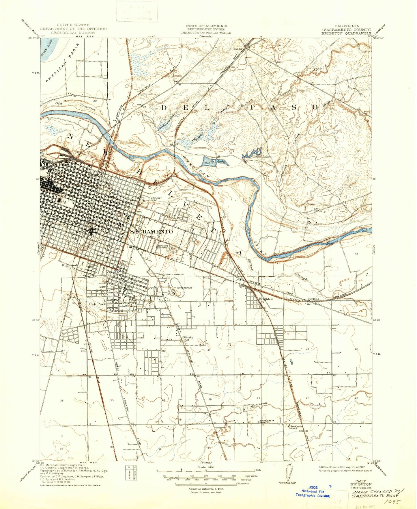 Classic USGS Sacramento East California 7.5'x7.5' Topo Map Image
