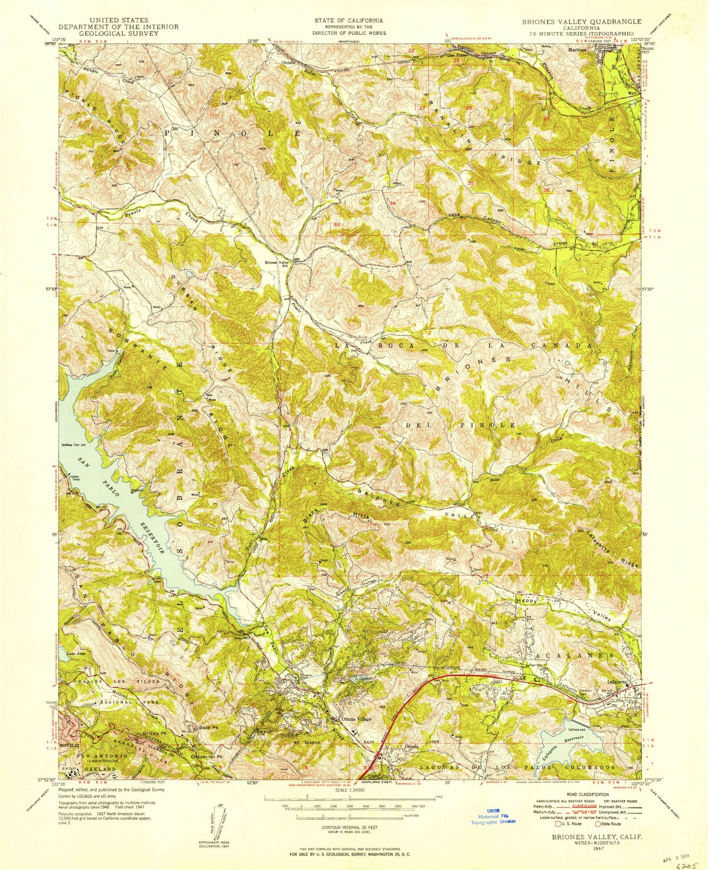 Classic USGS Briones Valley California 7.5'x7.5' Topo Map Image