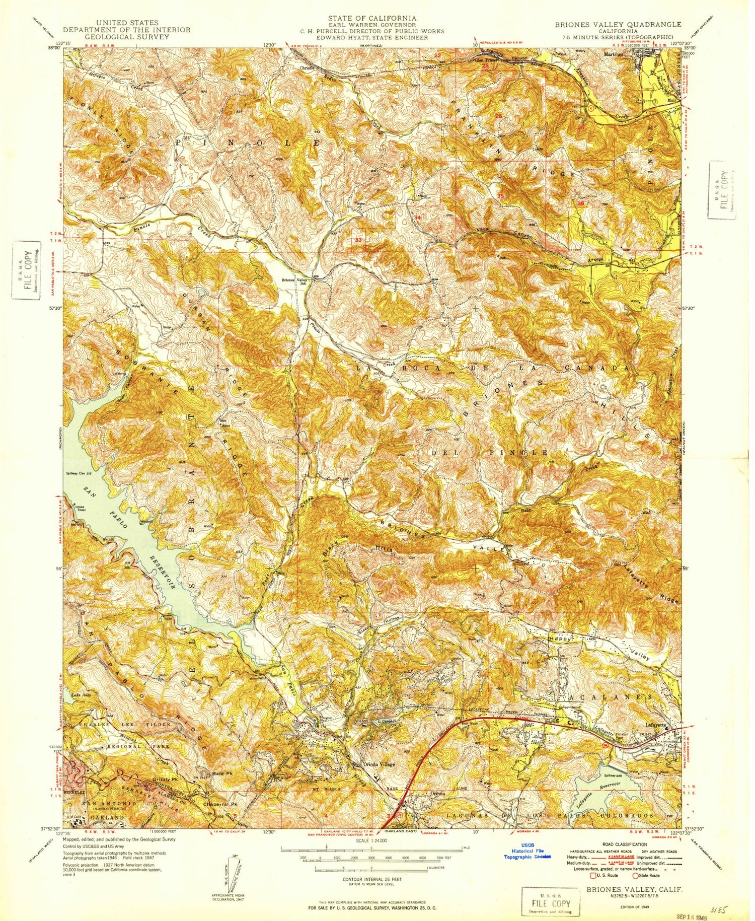 Classic USGS Briones Valley California 7.5'x7.5' Topo Map Image