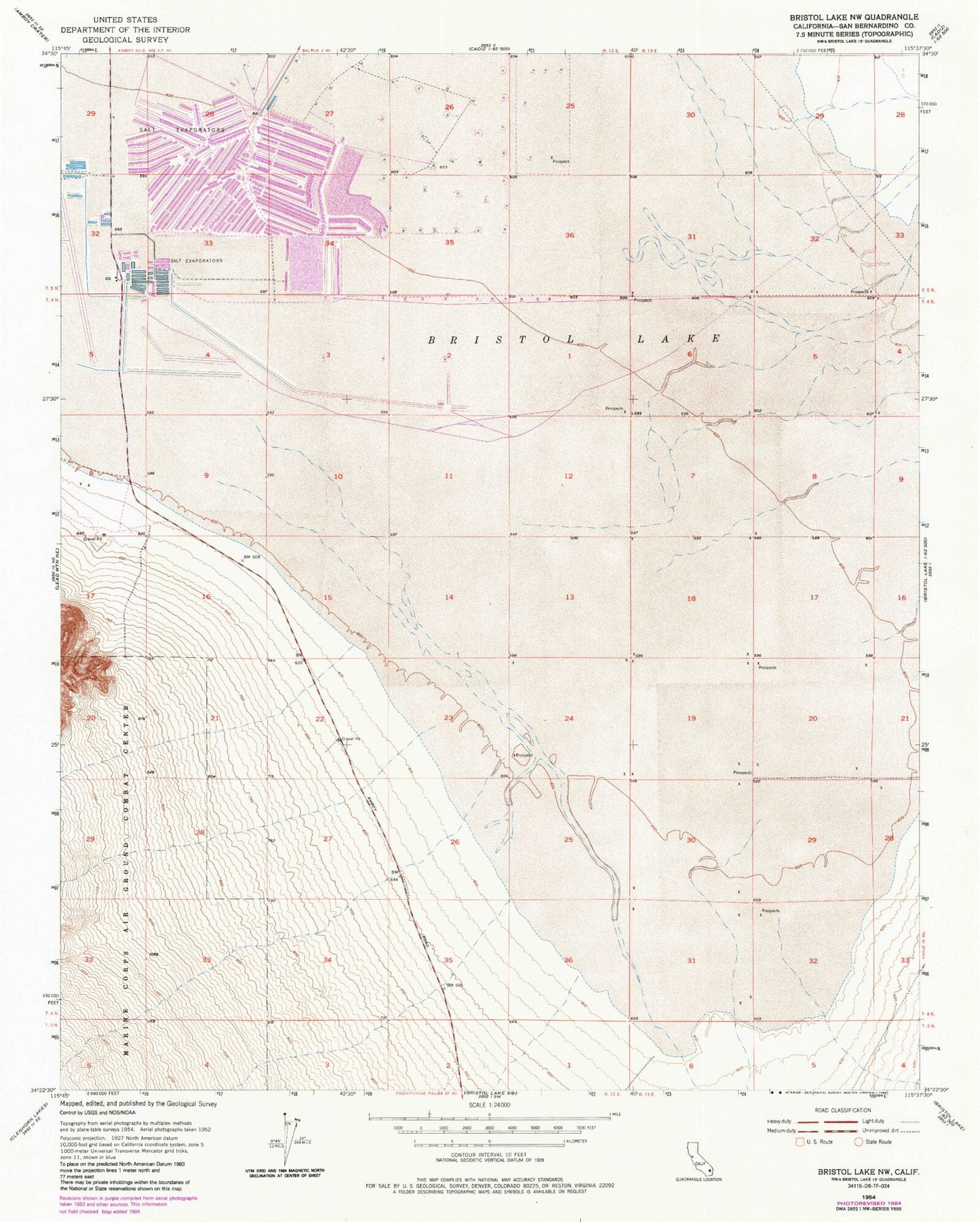Classic USGS Bristol Lake NW California 7.5'x7.5' Topo Map Image