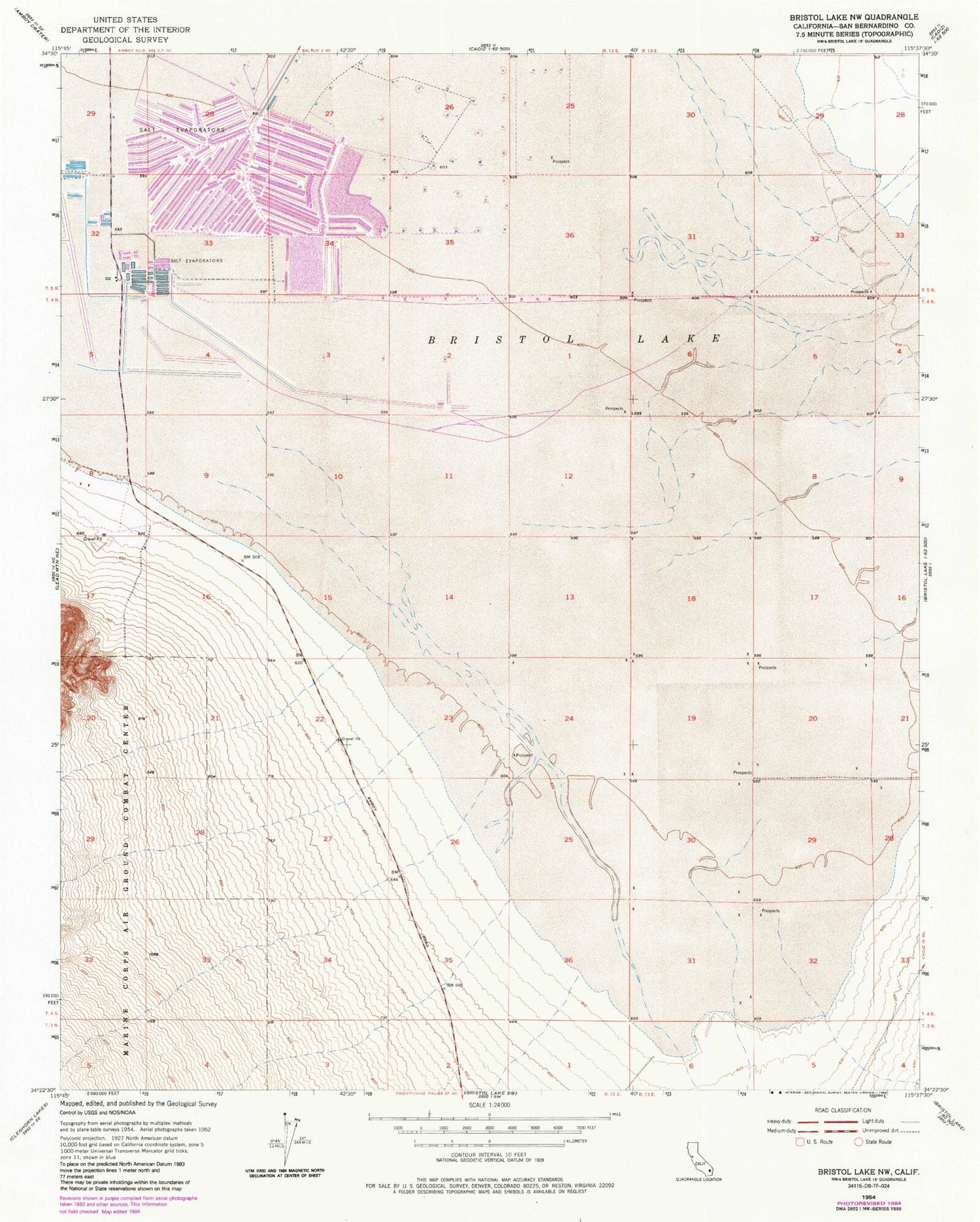 Classic USGS Bristol Lake NW California 7.5'x7.5' Topo Map Image