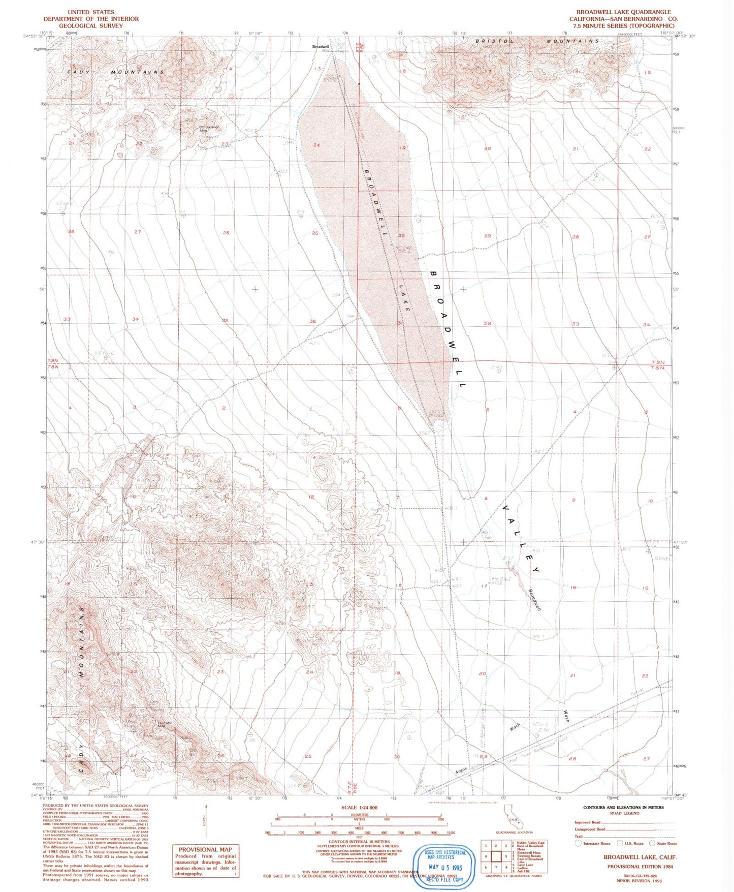 Classic USGS Broadwell Lake California 7.5'x7.5' Topo Map Image