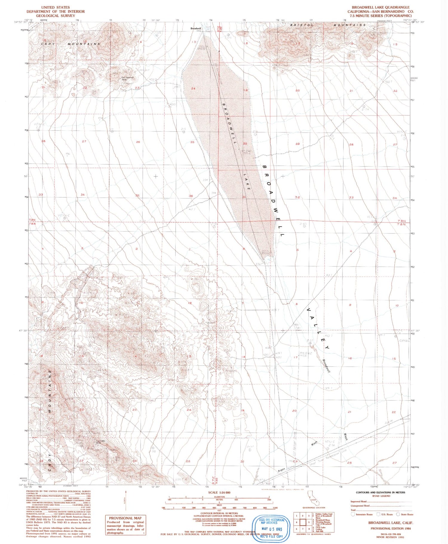 Classic USGS Broadwell Lake California 7.5'x7.5' Topo Map Image