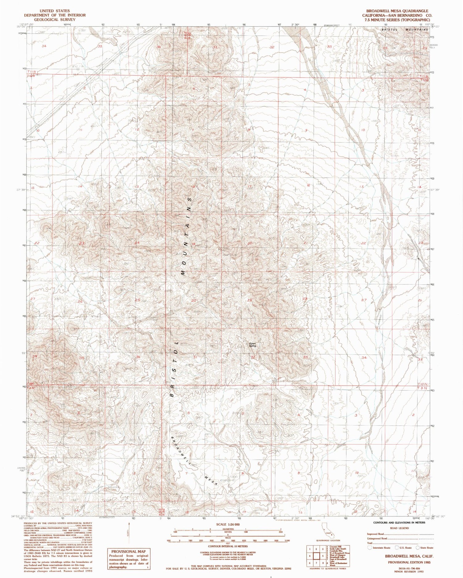 Classic USGS Broadwell Mesa California 7.5'x7.5' Topo Map Image