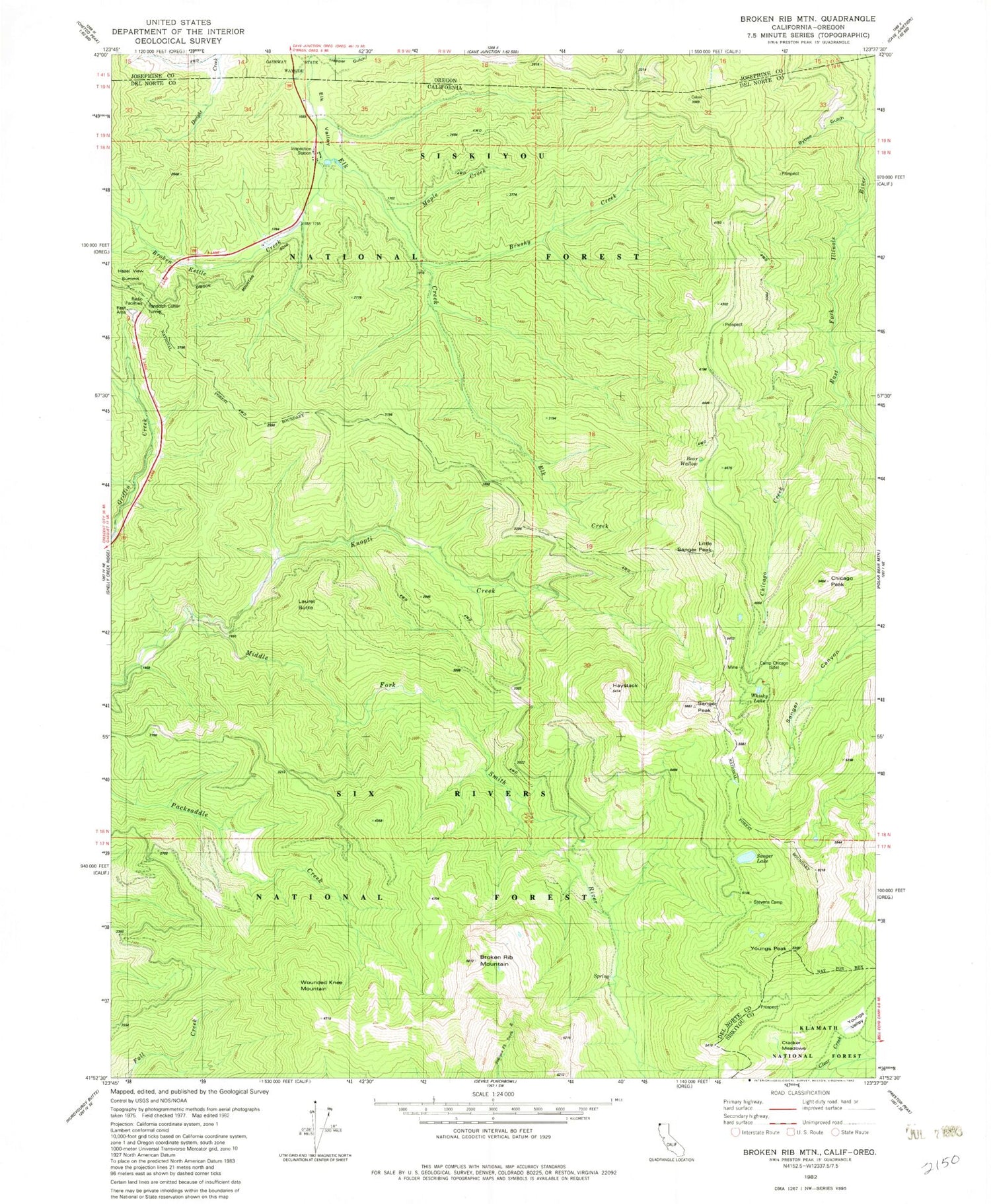 Classic USGS Broken Rib Mountain California 7.5'x7.5' Topo Map Image