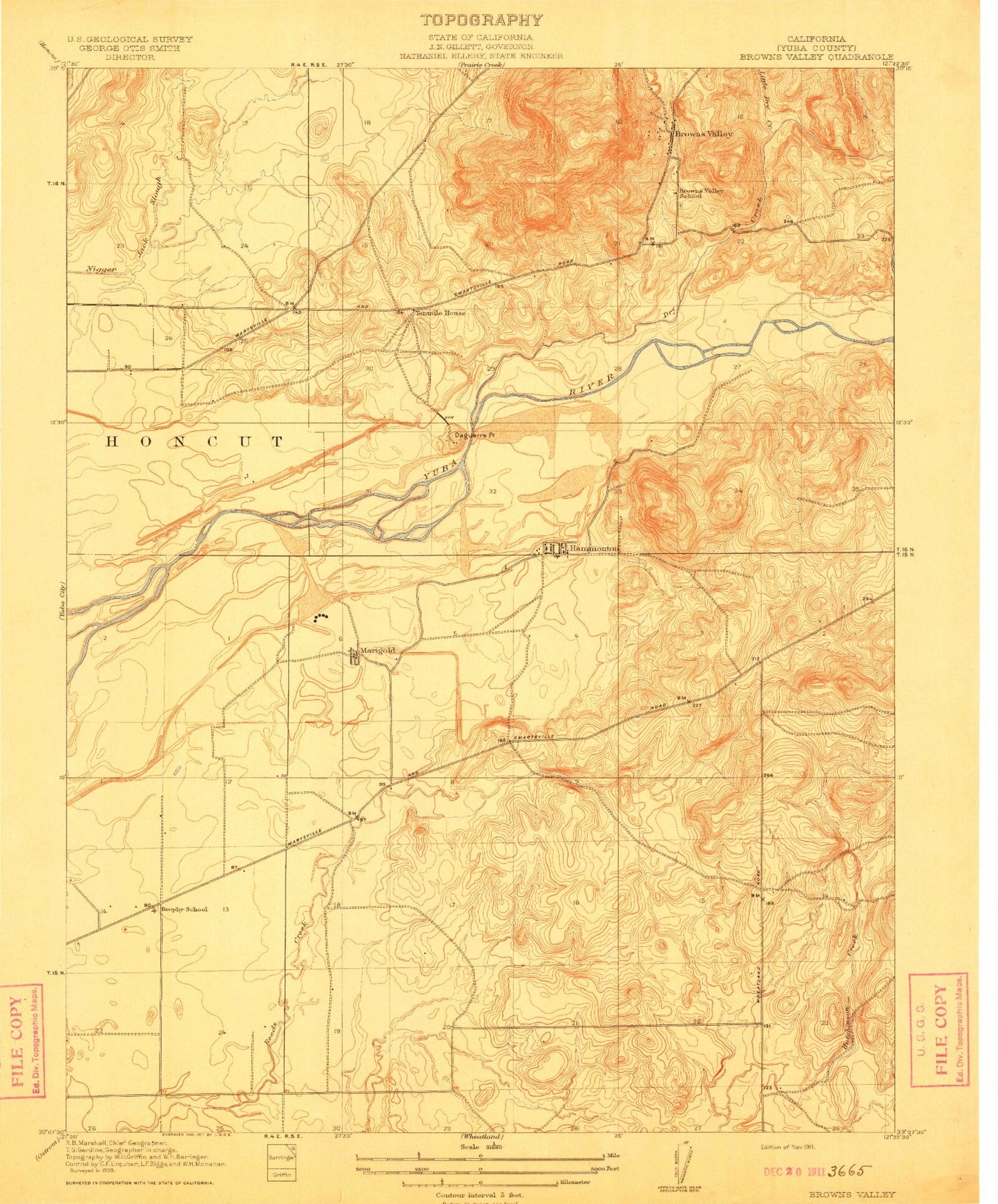Classic USGS Browns Valley California 7.5'x7.5' Topo Map Image