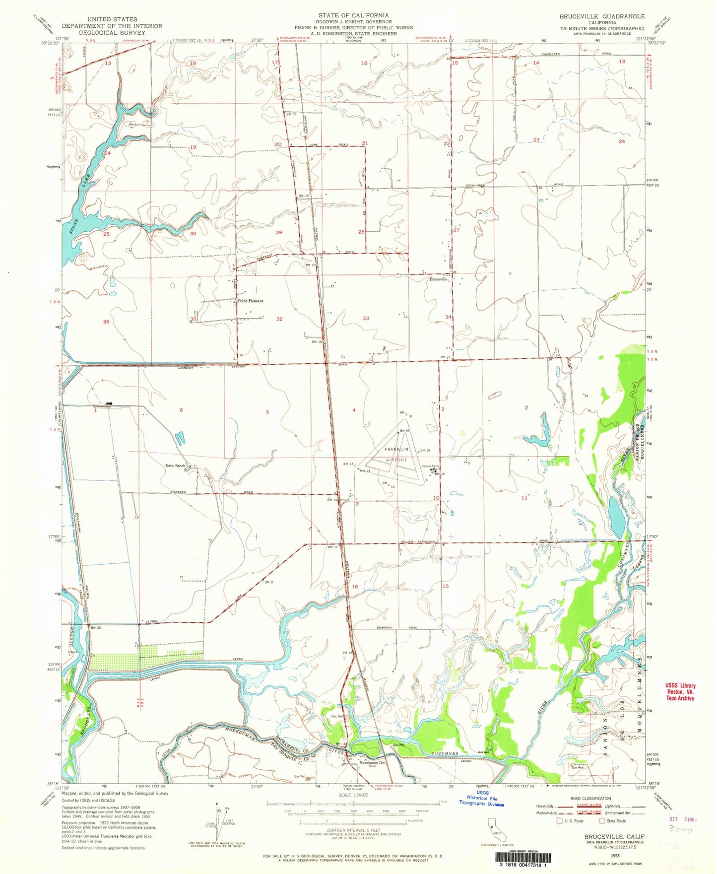 Classic USGS Bruceville California 7.5'x7.5' Topo Map Image