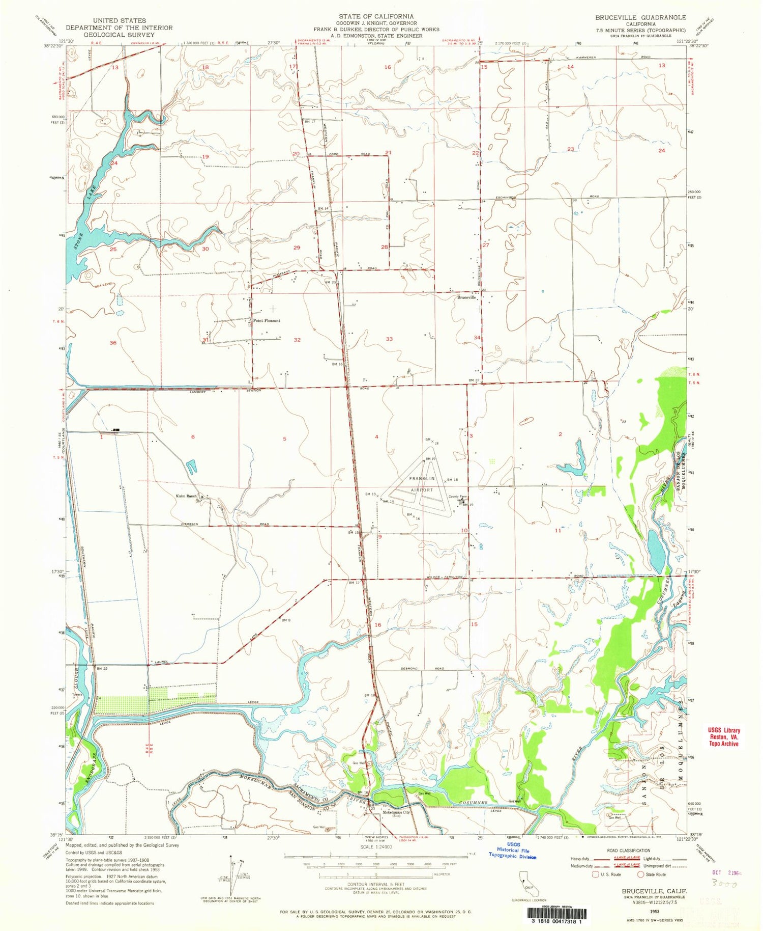Classic USGS Bruceville California 7.5'x7.5' Topo Map Image
