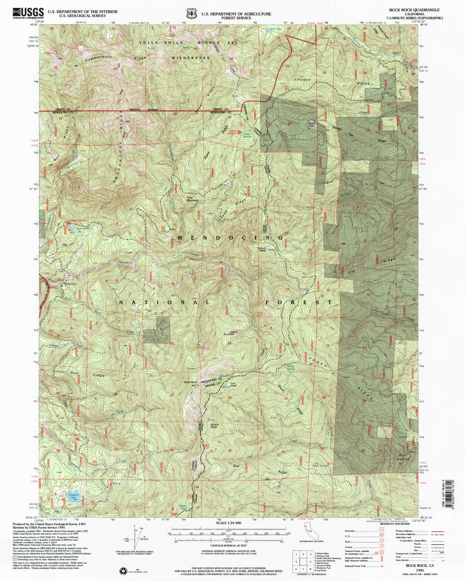 Classic USGS Buck Rock California 7.5'x7.5' Topo Map Image