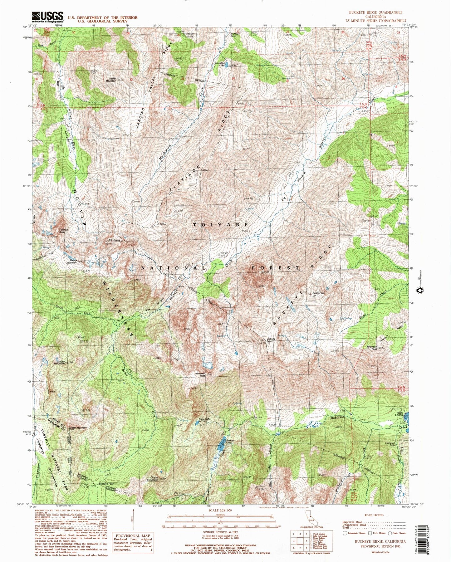 Classic USGS Buckeye Ridge California 7.5'x7.5' Topo Map Image