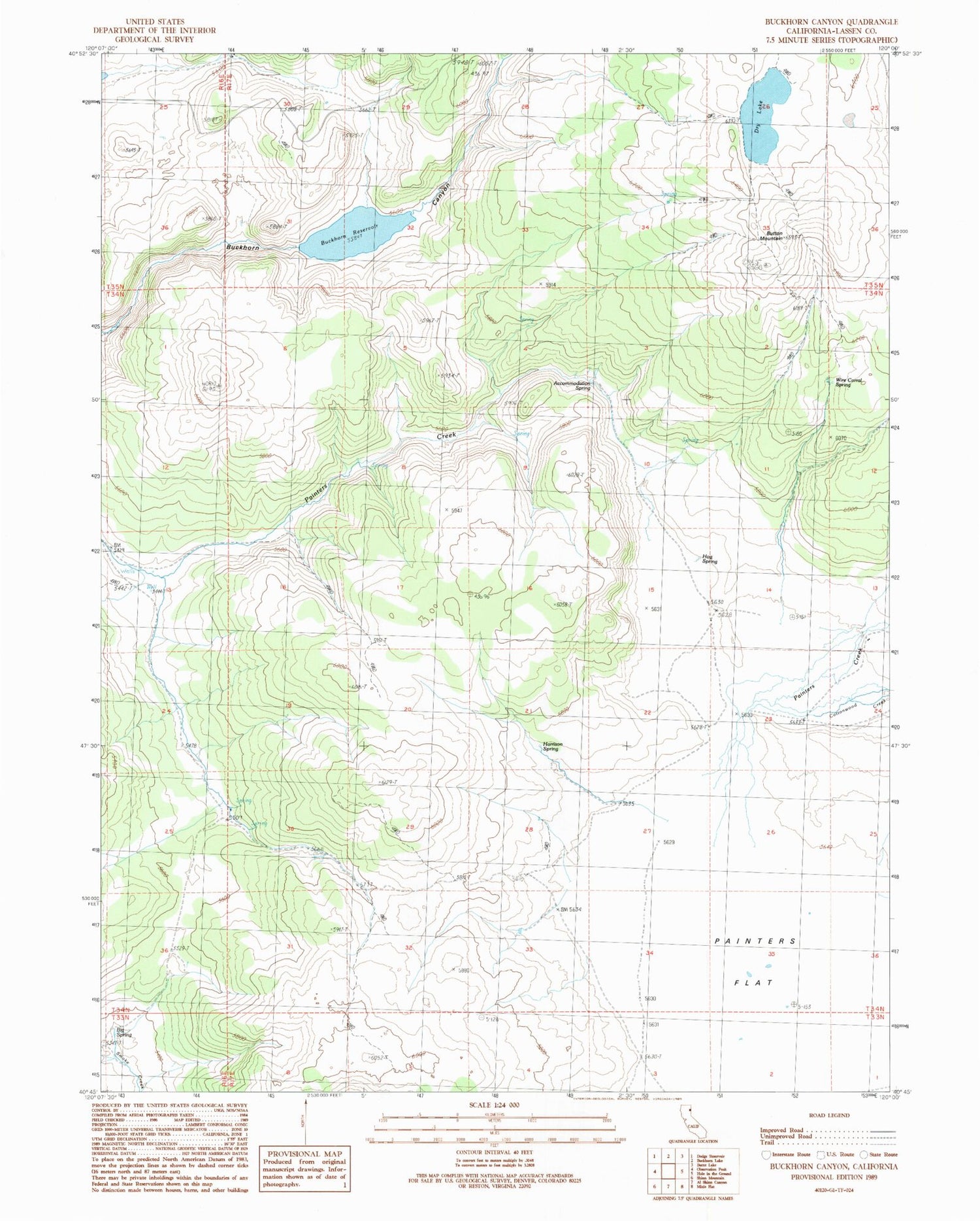 Classic USGS Buckhorn Canyon California 7.5'x7.5' Topo Map Image