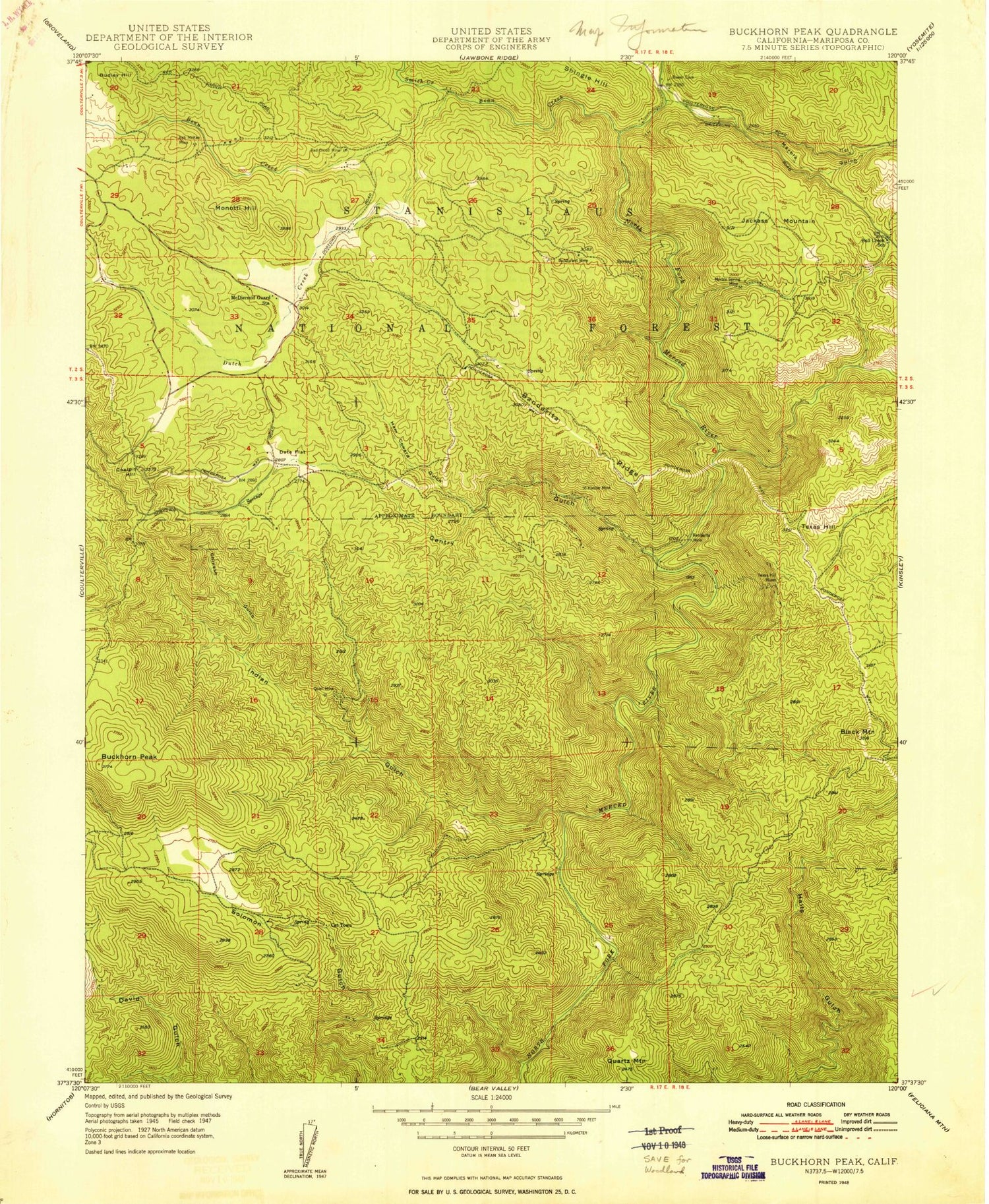 Classic USGS Buckhorn Peak California 7.5'x7.5' Topo Map Image