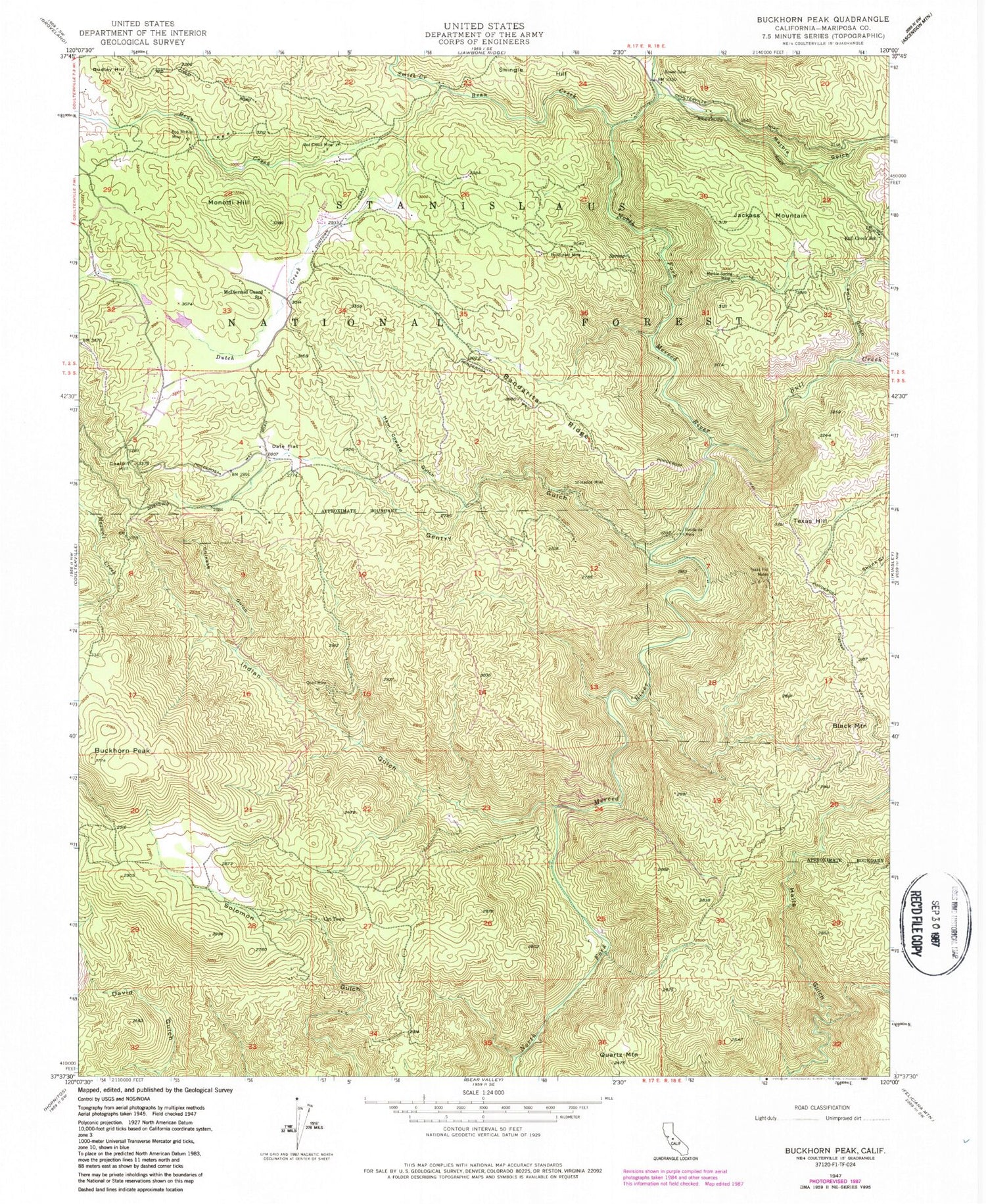 Classic USGS Buckhorn Peak California 7.5'x7.5' Topo Map Image