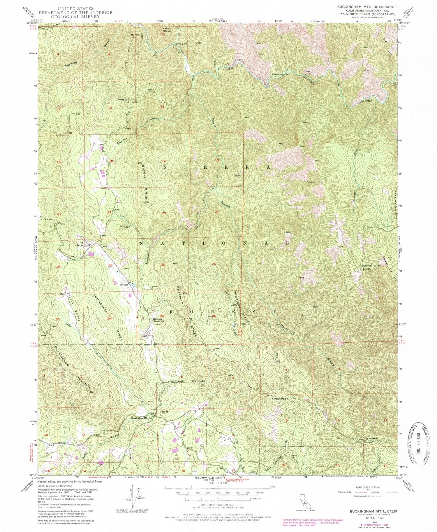 Classic USGS Buckingham Mountain California 7.5'x7.5' Topo Map Image