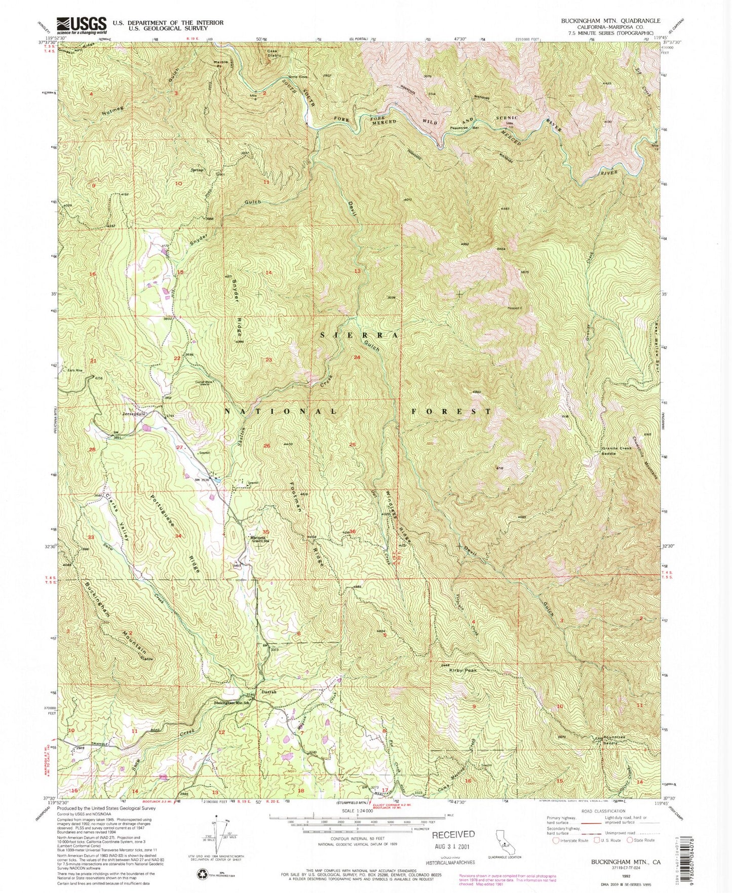 Classic USGS Buckingham Mountain California 7.5'x7.5' Topo Map Image