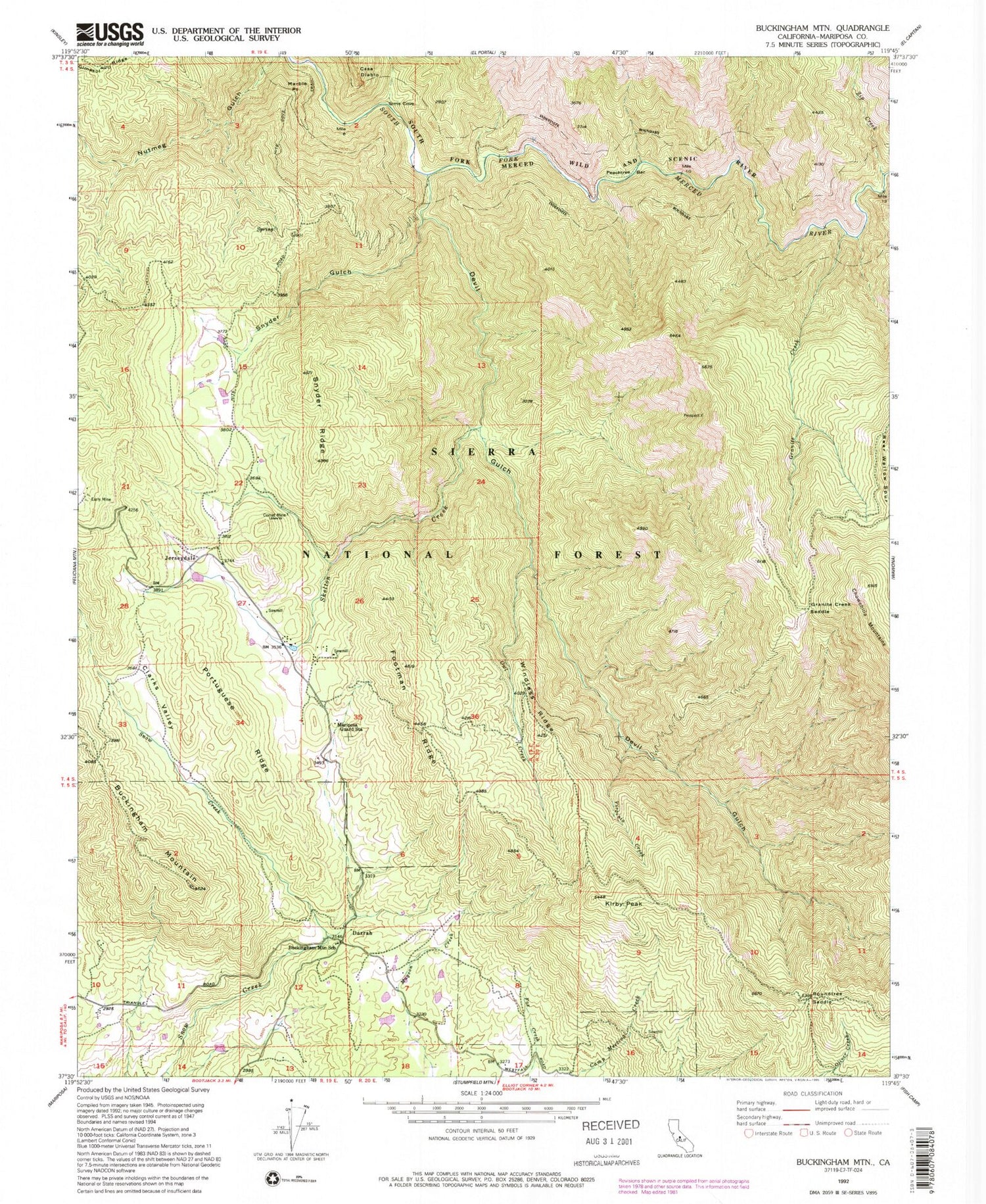 Classic USGS Buckingham Mountain California 7.5'x7.5' Topo Map Image
