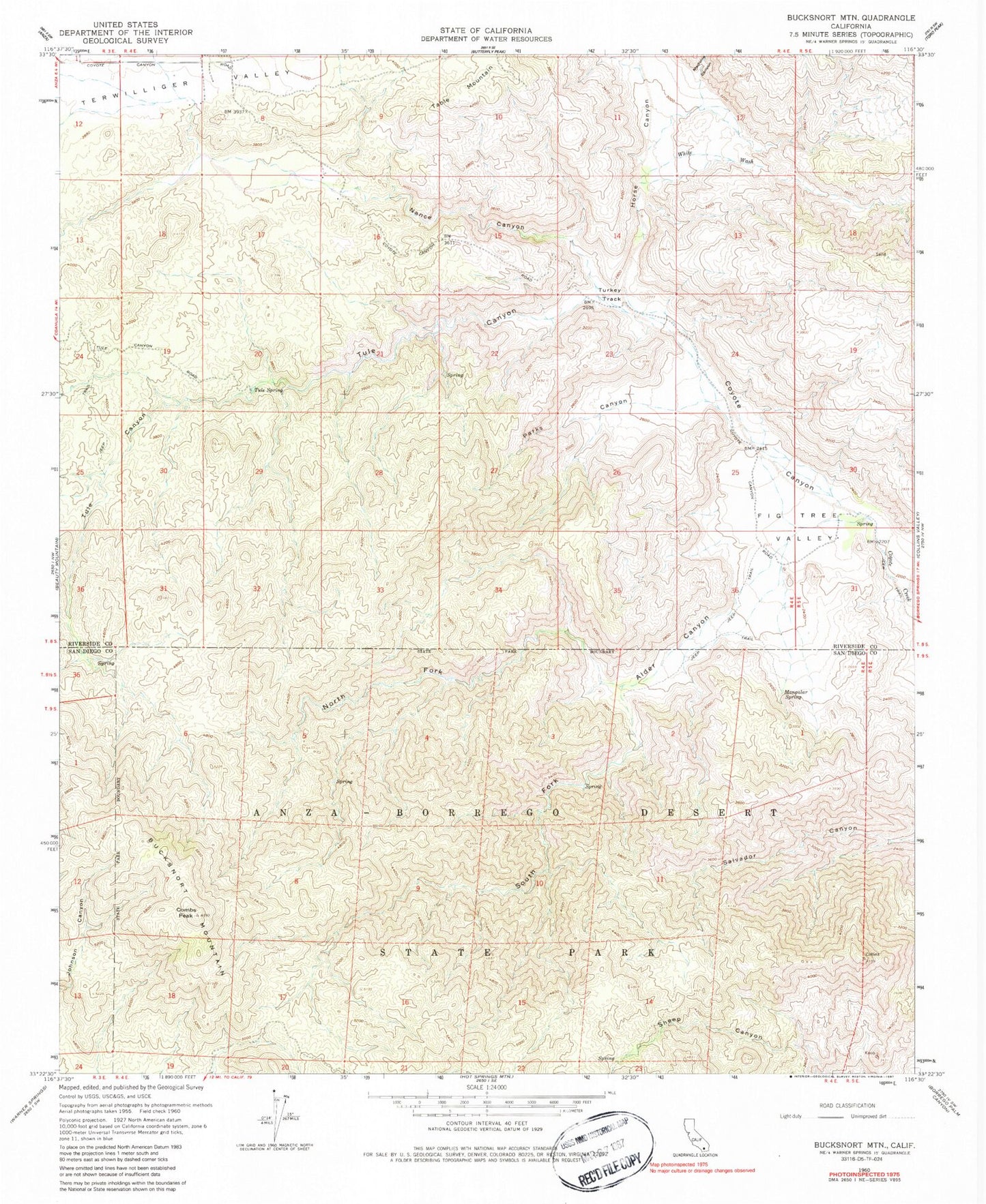 Classic USGS Bucksnort Mountain California 7.5'x7.5' Topo Map Image