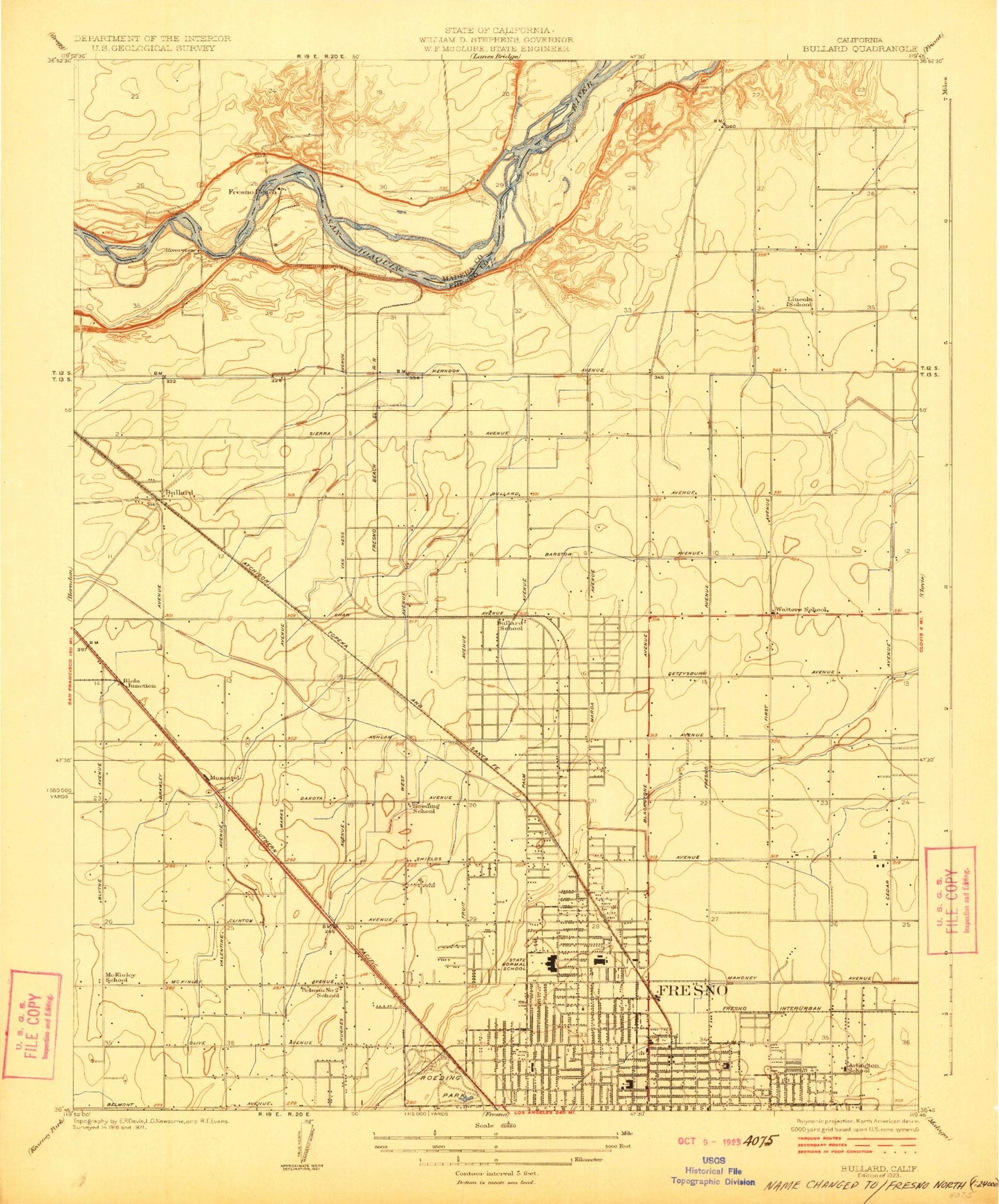 Classic USGS Fresno North California 7.5'x7.5' Topo Map Image