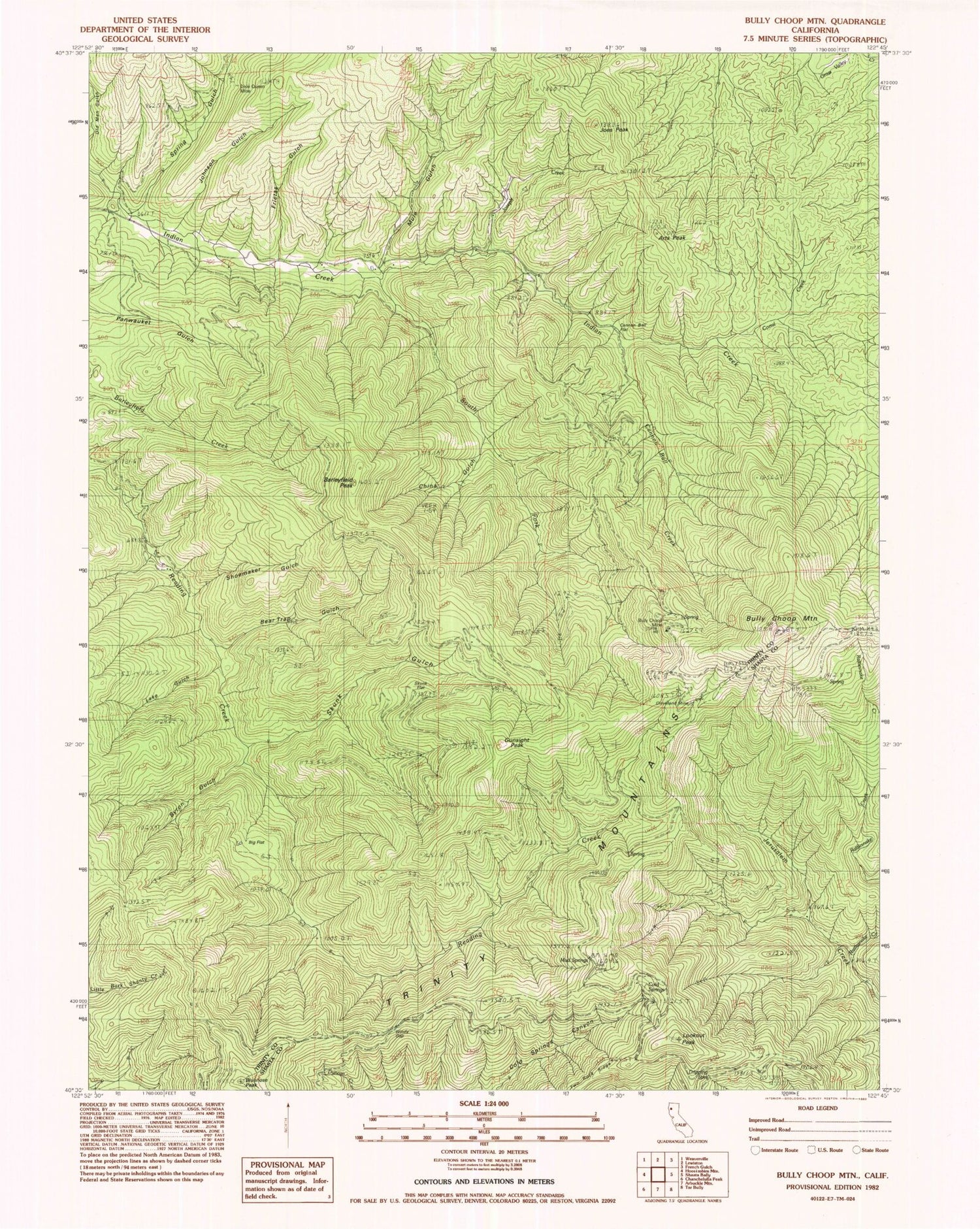 Classic USGS Bully Choop Mountain California 7.5'x7.5' Topo Map Image