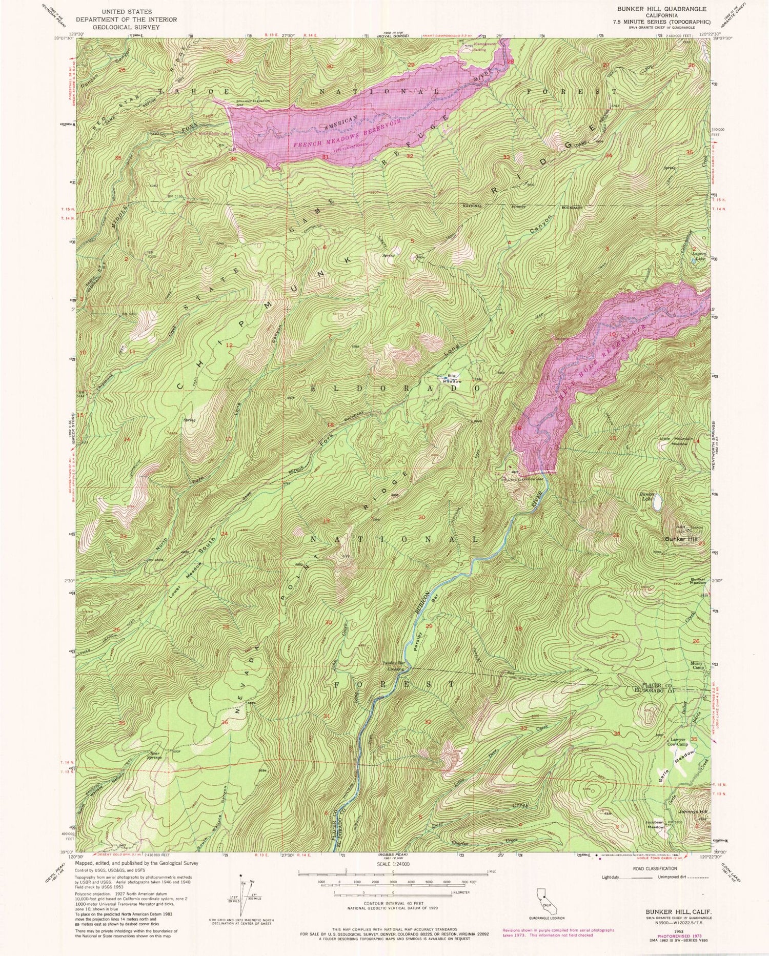 Classic USGS Bunker Hill California 7.5'x7.5' Topo Map Image