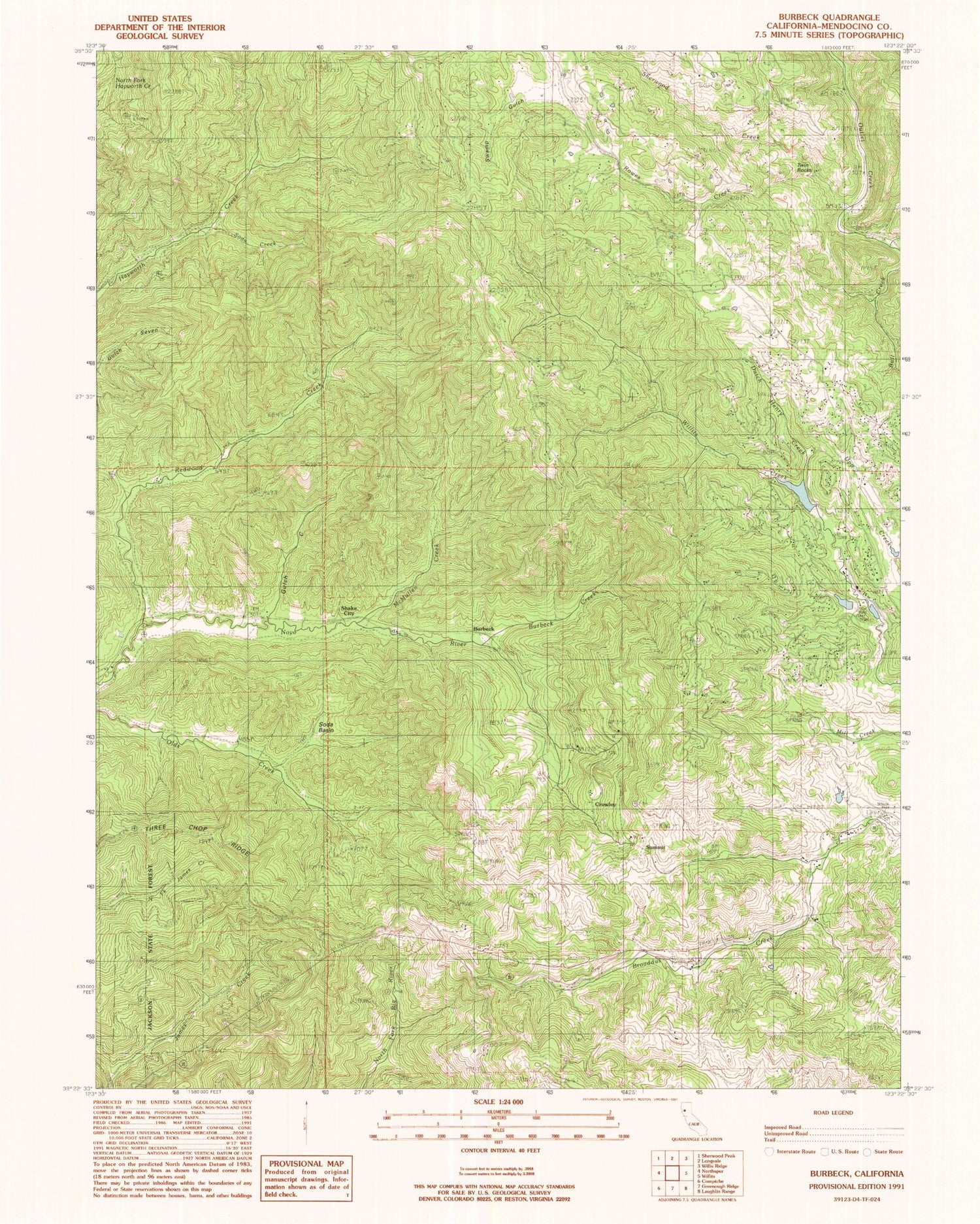 Classic USGS Burbeck California 7.5'x7.5' Topo Map Image