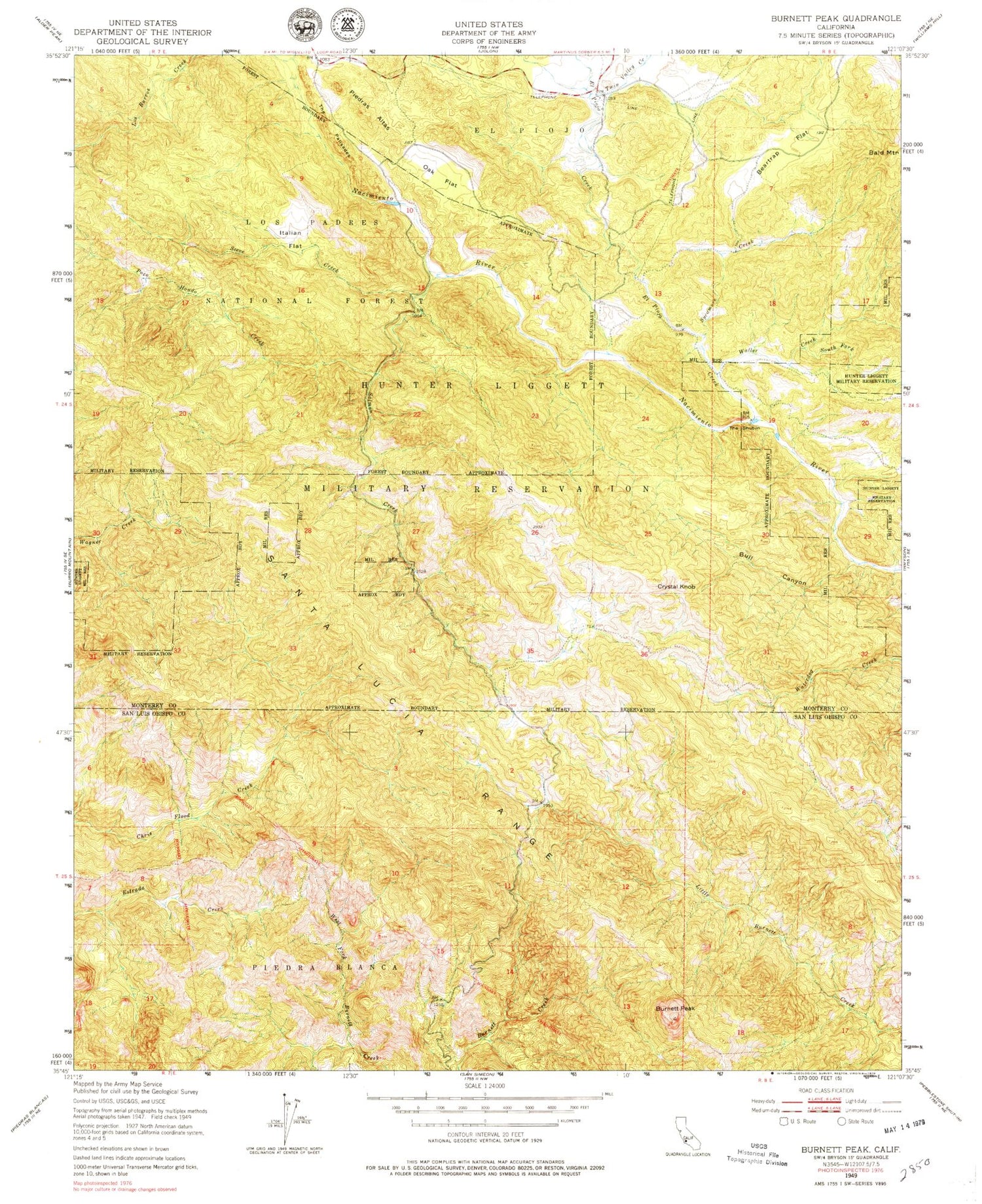 Classic USGS Burnett Peak California 7.5'x7.5' Topo Map Image