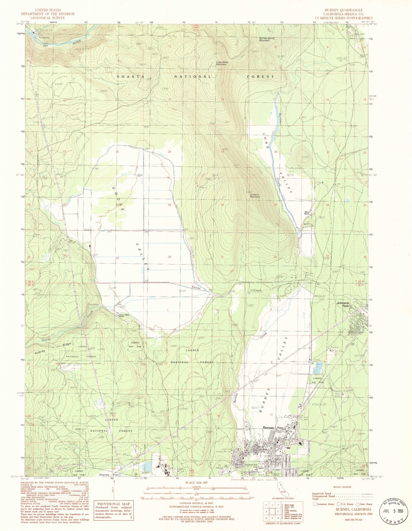 Classic USGS Burney California 7.5'x7.5' Topo Map Image