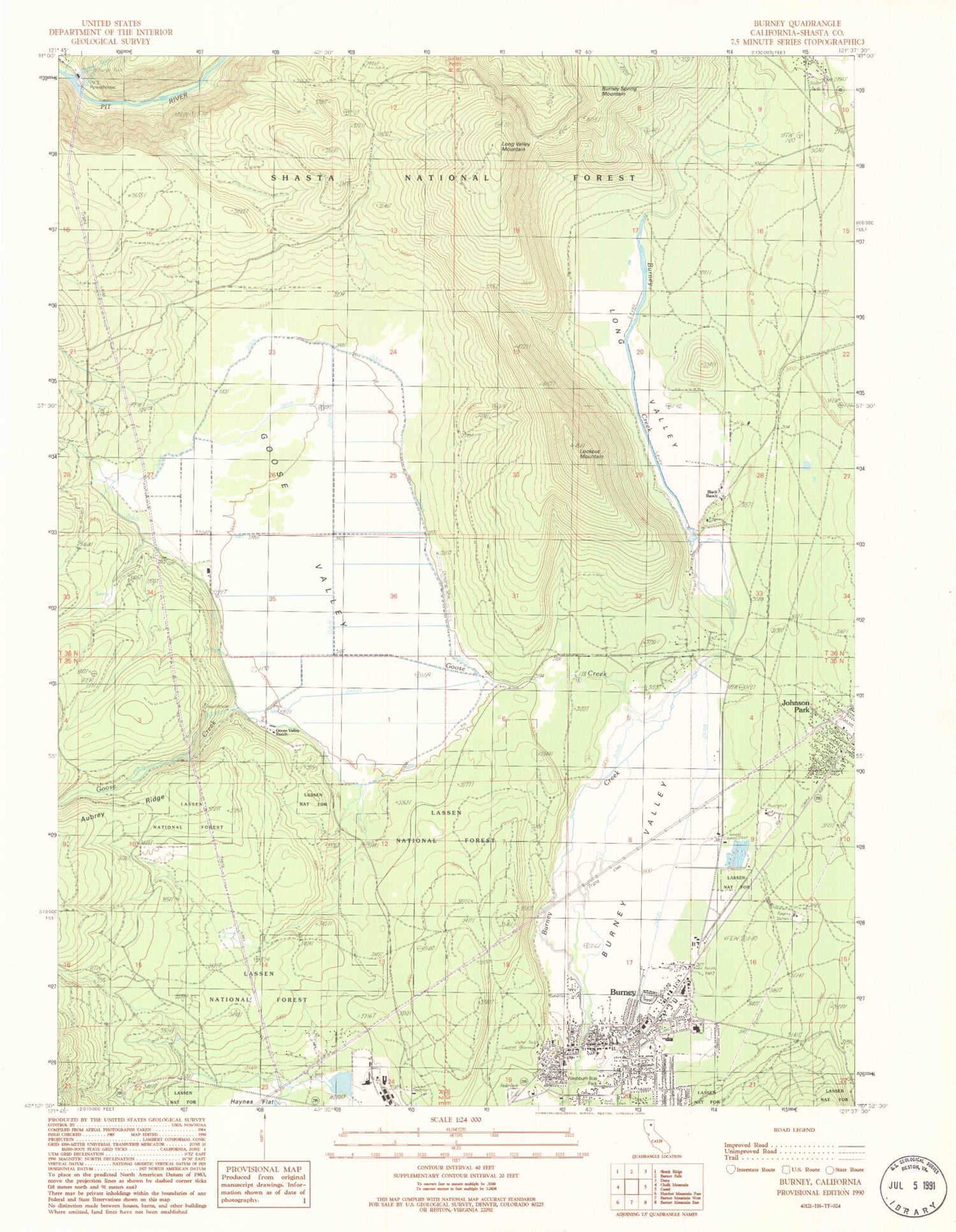 Classic USGS Burney California 7.5'x7.5' Topo Map Image