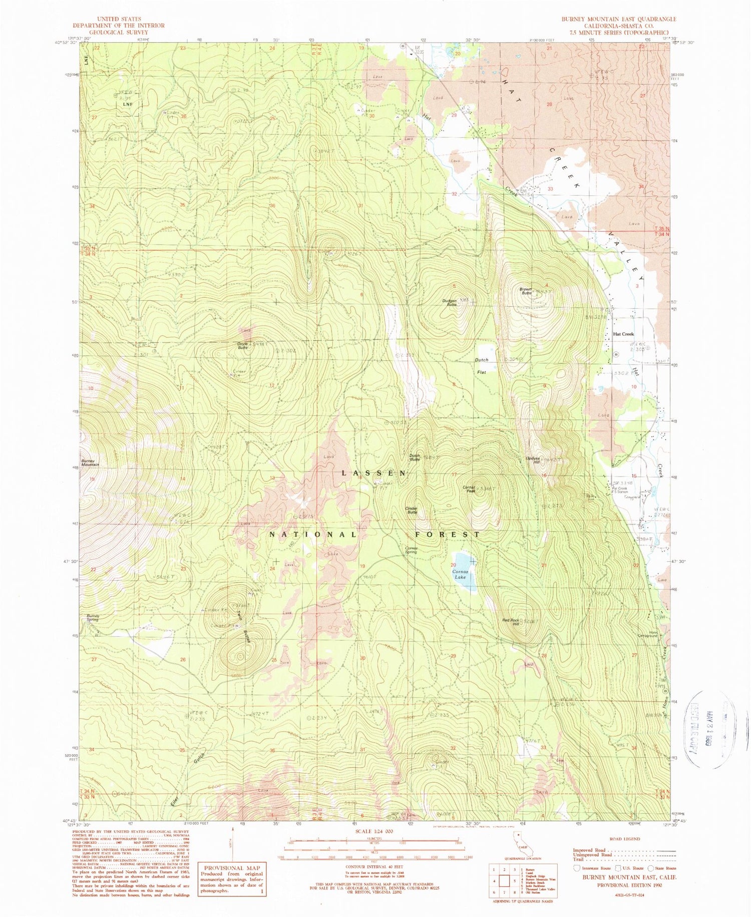 Classic USGS Burney Mountain East California 7.5'x7.5' Topo Map Image