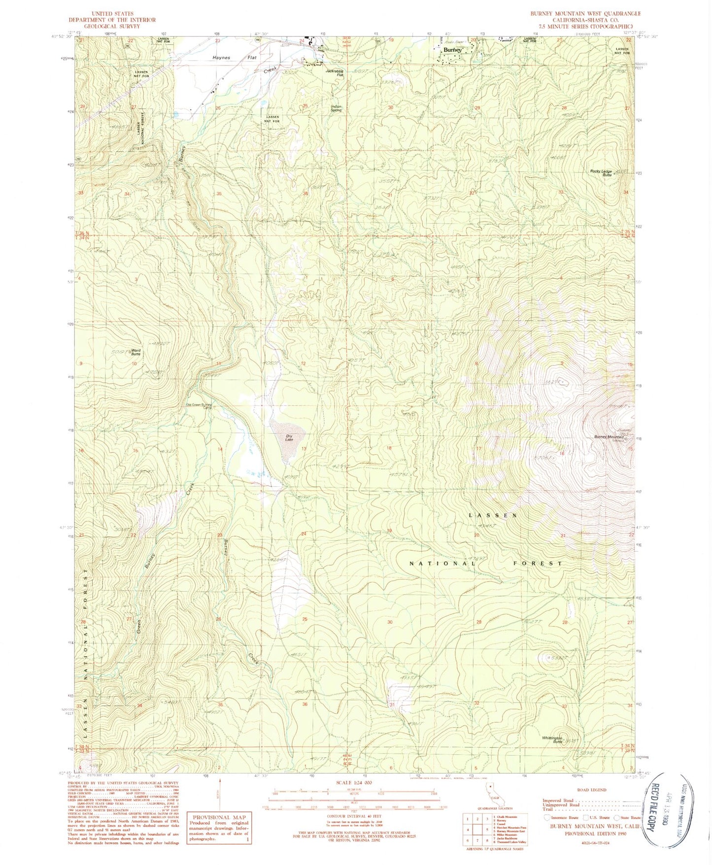 Classic USGS Burney Mountain West California 7.5'x7.5' Topo Map Image
