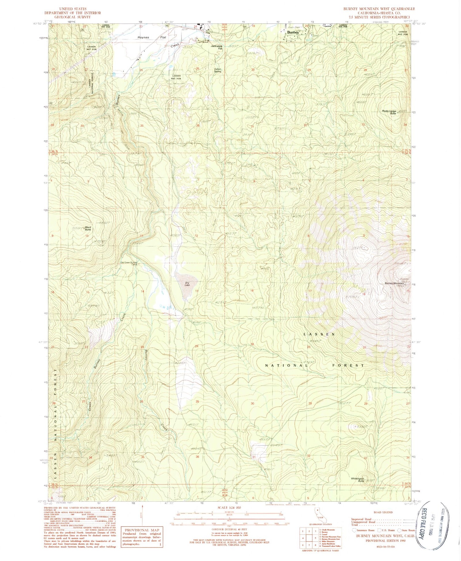 Classic USGS Burney Mountain West California 7.5'x7.5' Topo Map Image