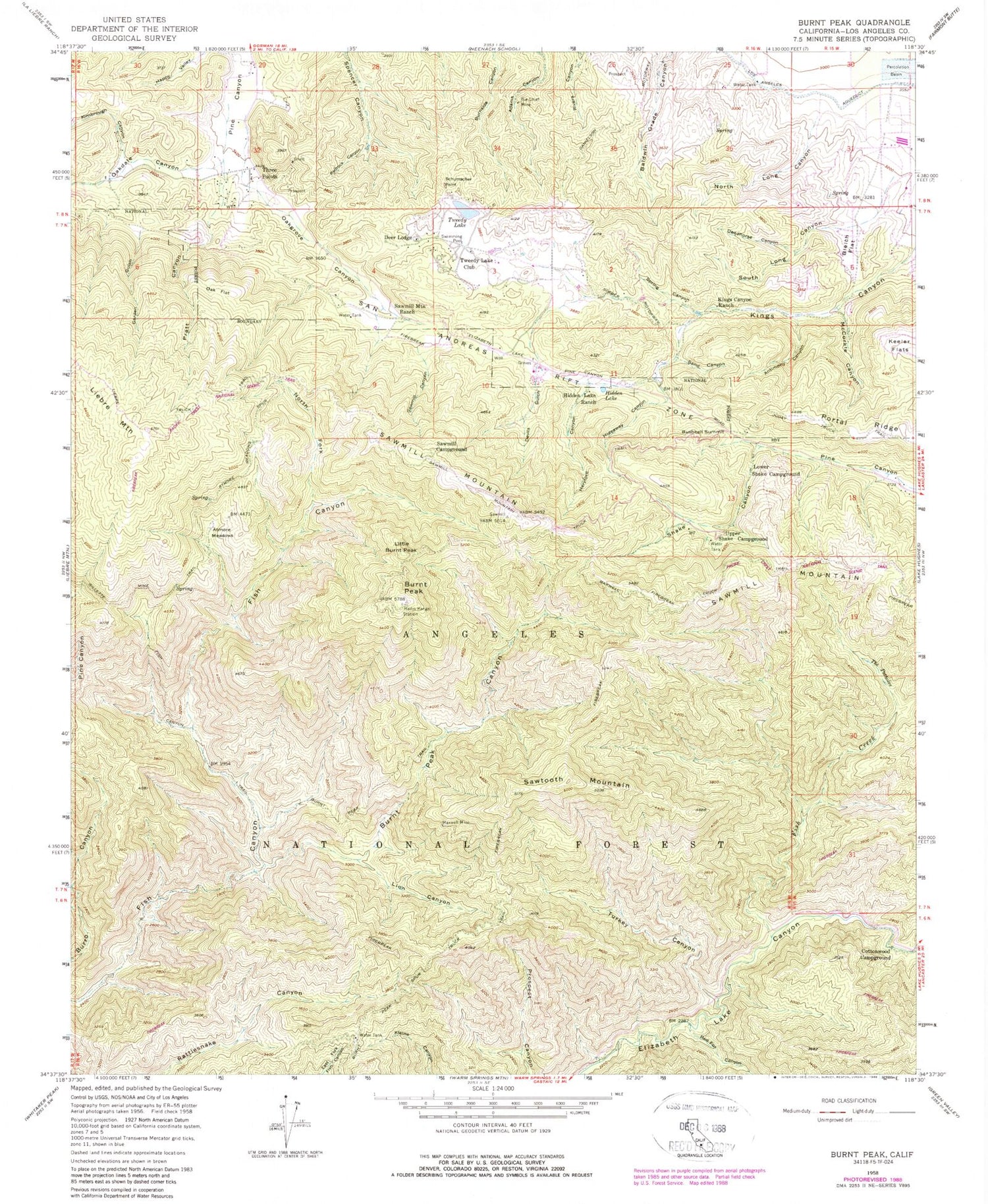 Classic USGS Burnt Peak California 7.5'x7.5' Topo Map Image