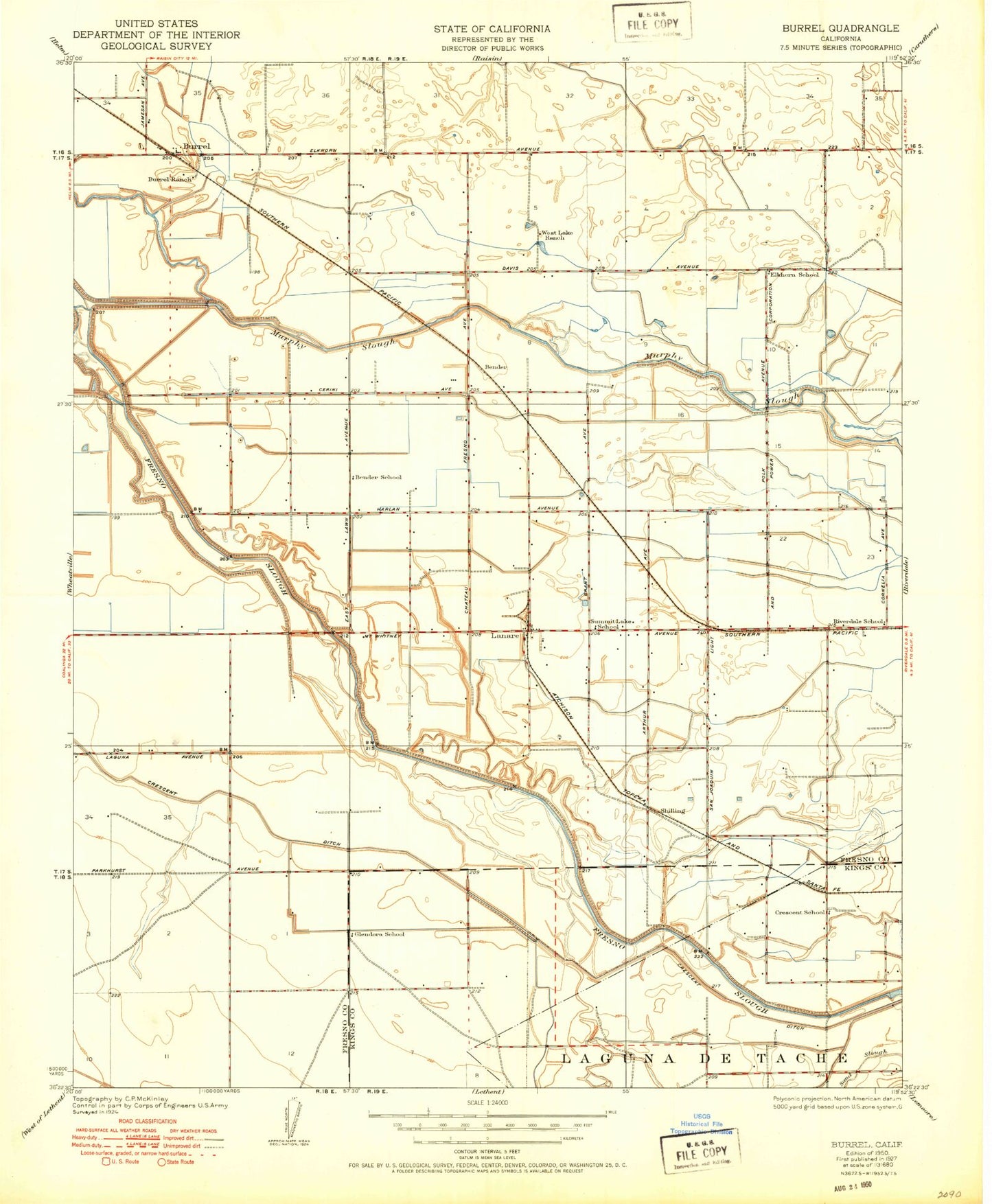 Classic USGS Burrel California 7.5'x7.5' Topo Map Image